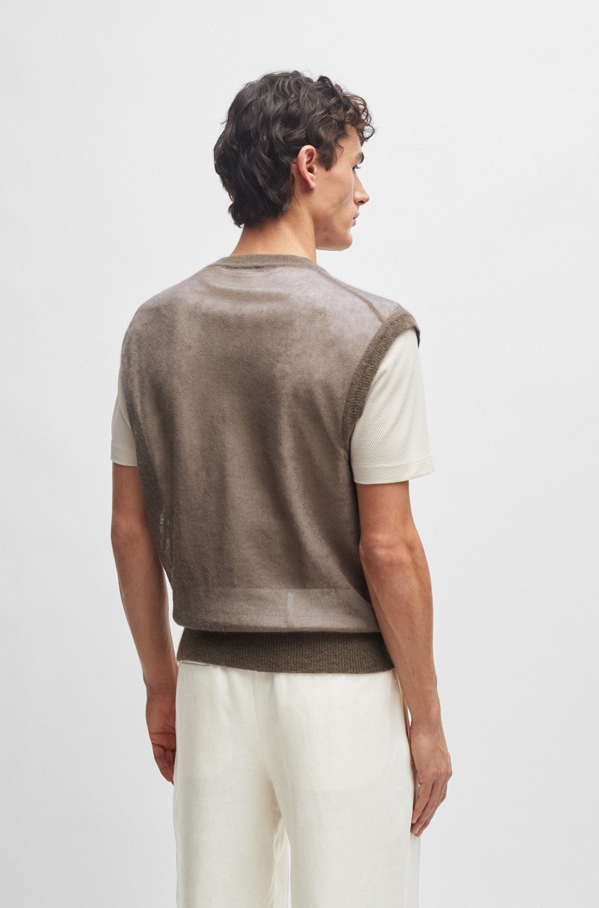 REGULAR-FIT SLEEVELESS SWEATER IN A TRANSLUCENT KNIT - 5