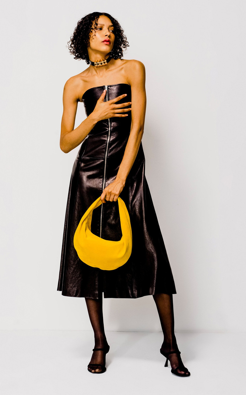 KHAITE Valerie Leather Midi Dress black outlook