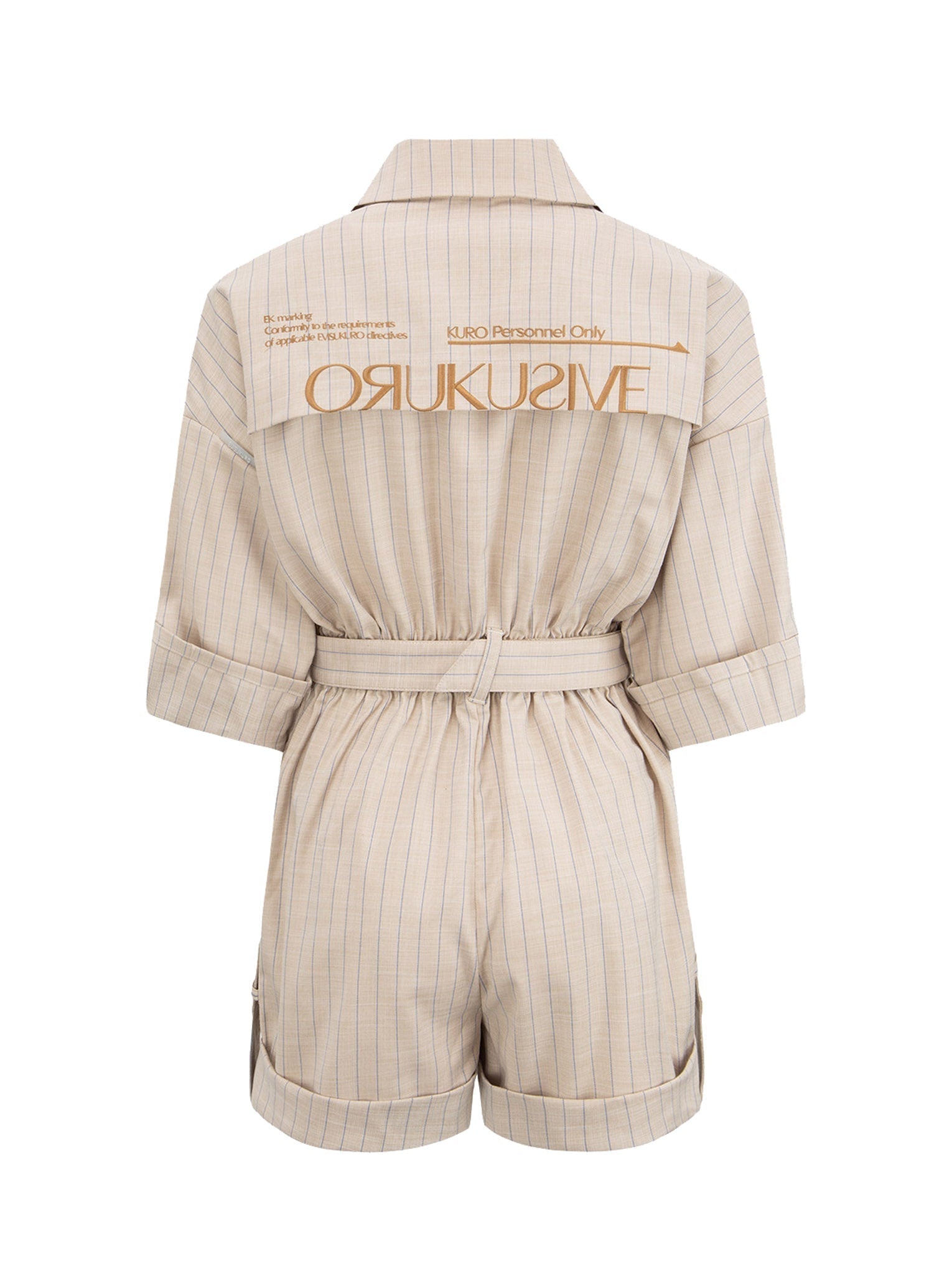 Stripe-pattern Belted Jumpsuit - 16