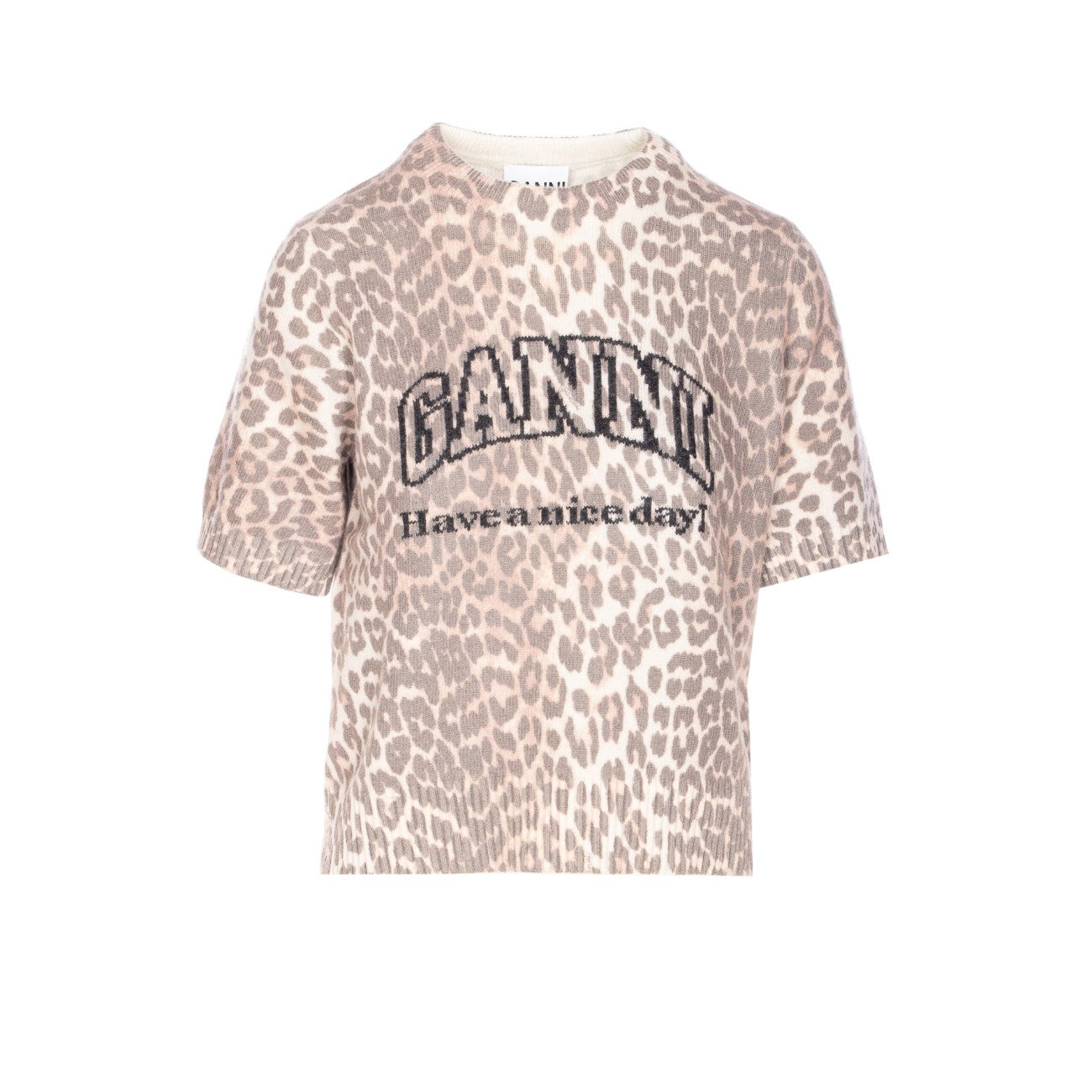 Ganni Women Leopard Wool Mix T-Shirt - 1