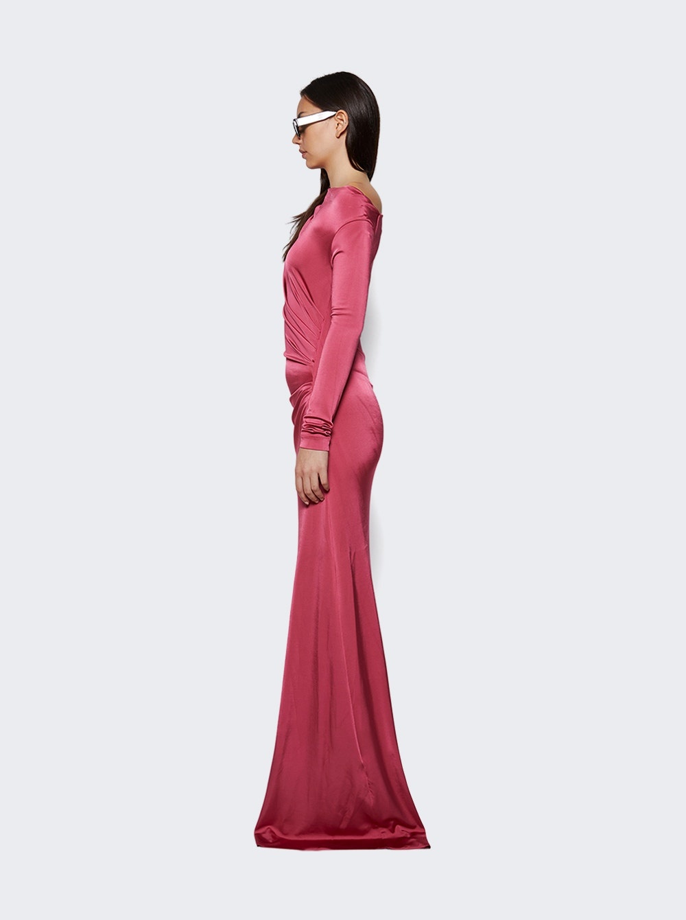 Off-shoulder Draped Gown Cerise Pink - 3