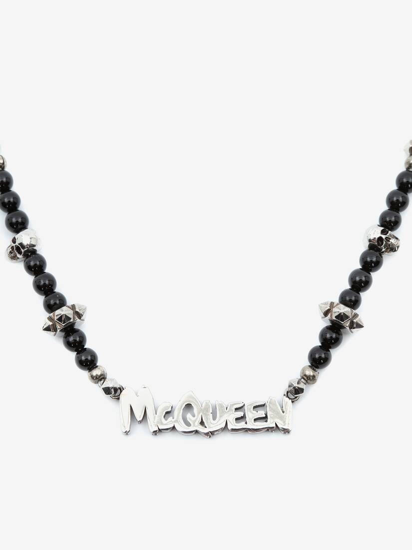 Mcqueen Graffiti Cut-out Beaded Necklace in Black/silver - 2