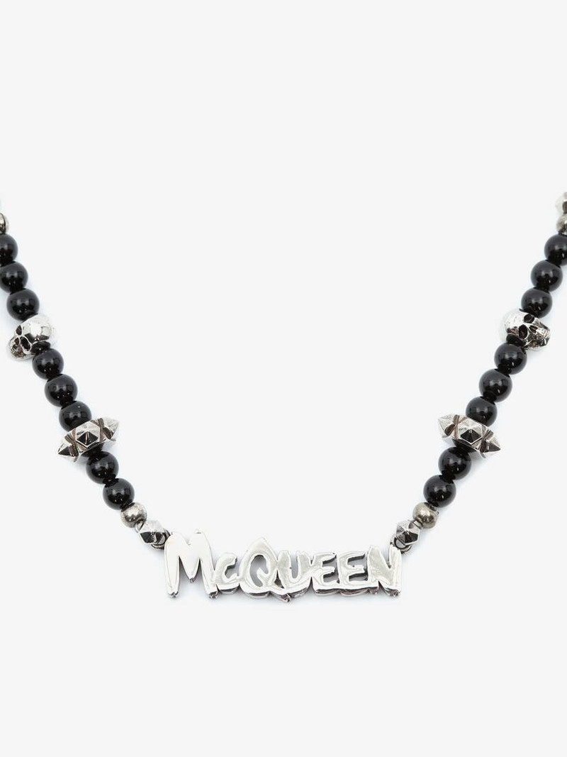 Alexander McQueen Mcqueen Graffiti Cut-out Beaded Necklace in Black/silver outlook