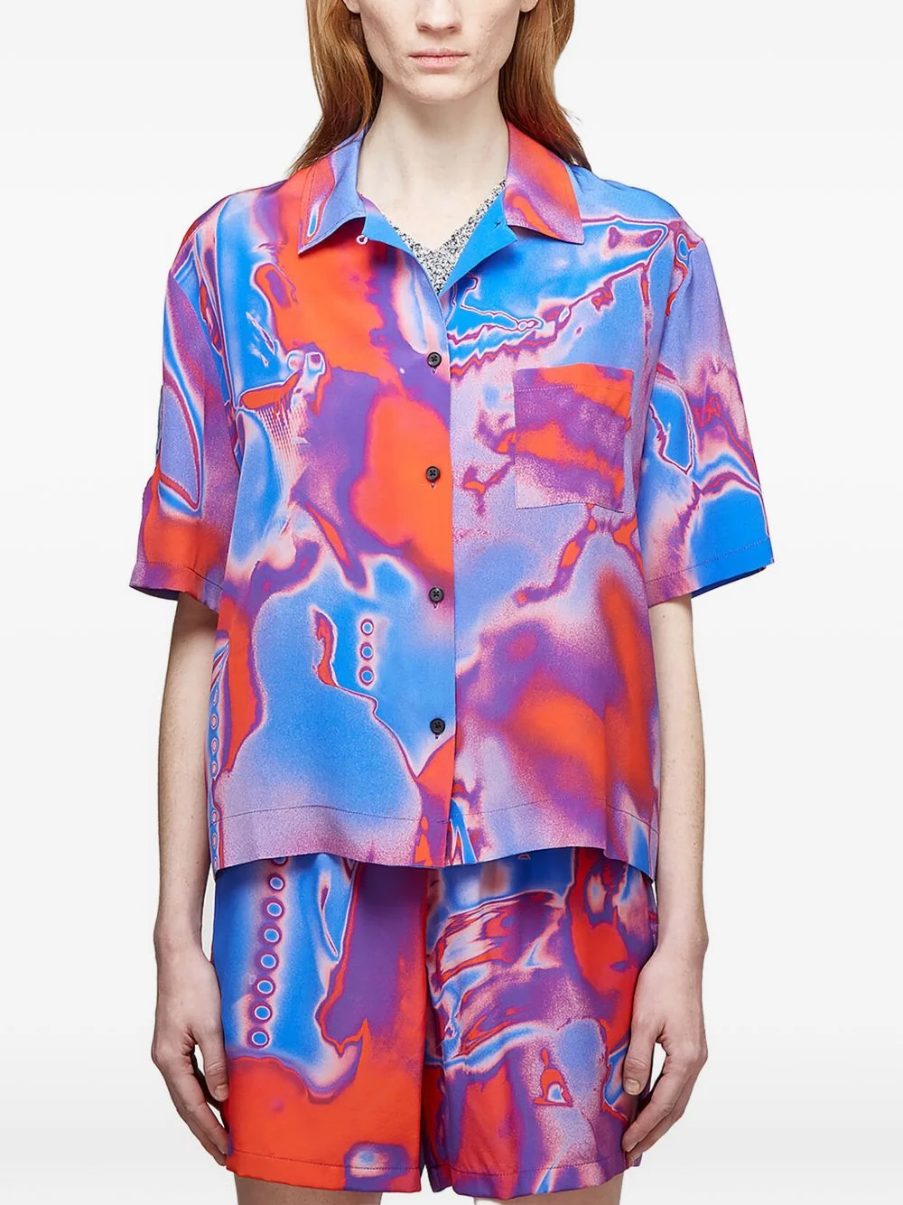 abstract-print collared top - 1