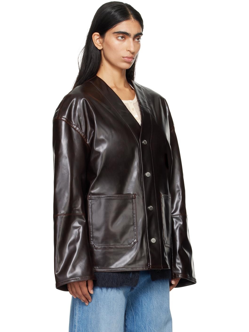 Brown Edee Vegan Leather Jacket - 2