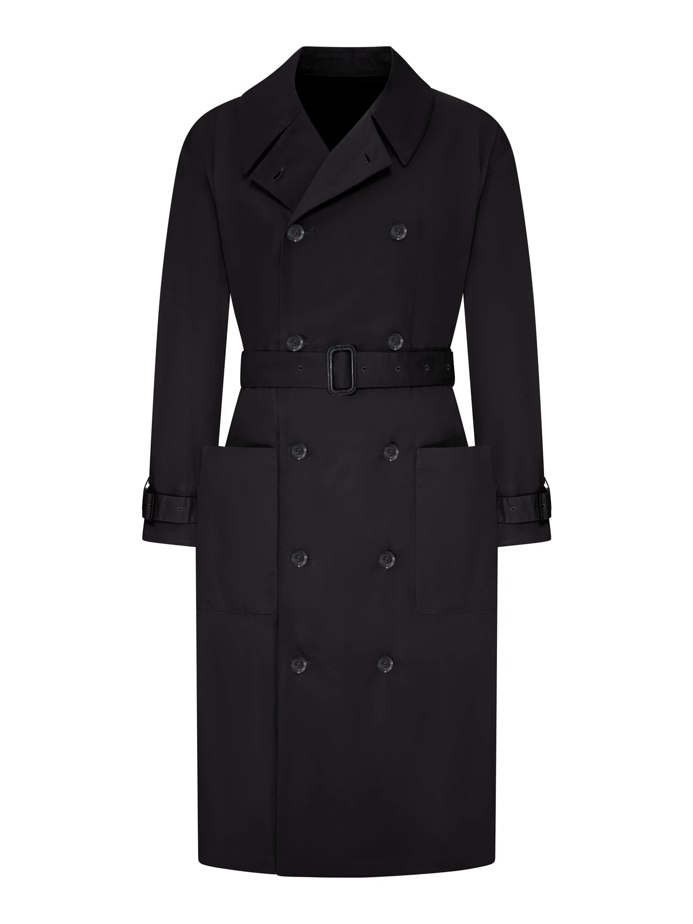 DOUBLE-BREASTED COTTON TRENCH COAT WITH WAX FINISH AND BELT - 1