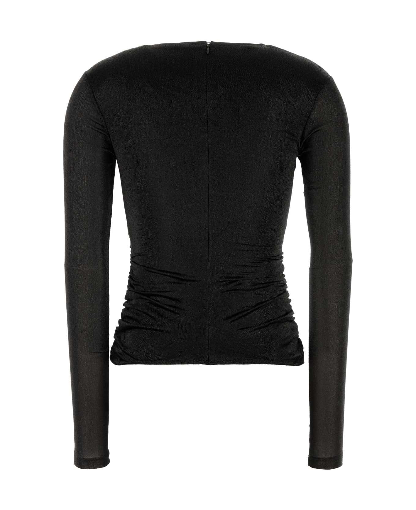 Black Stretch Silk Blend Rose Top - 2