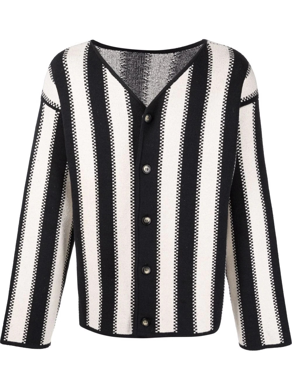 striped V-neck cardigan - 1