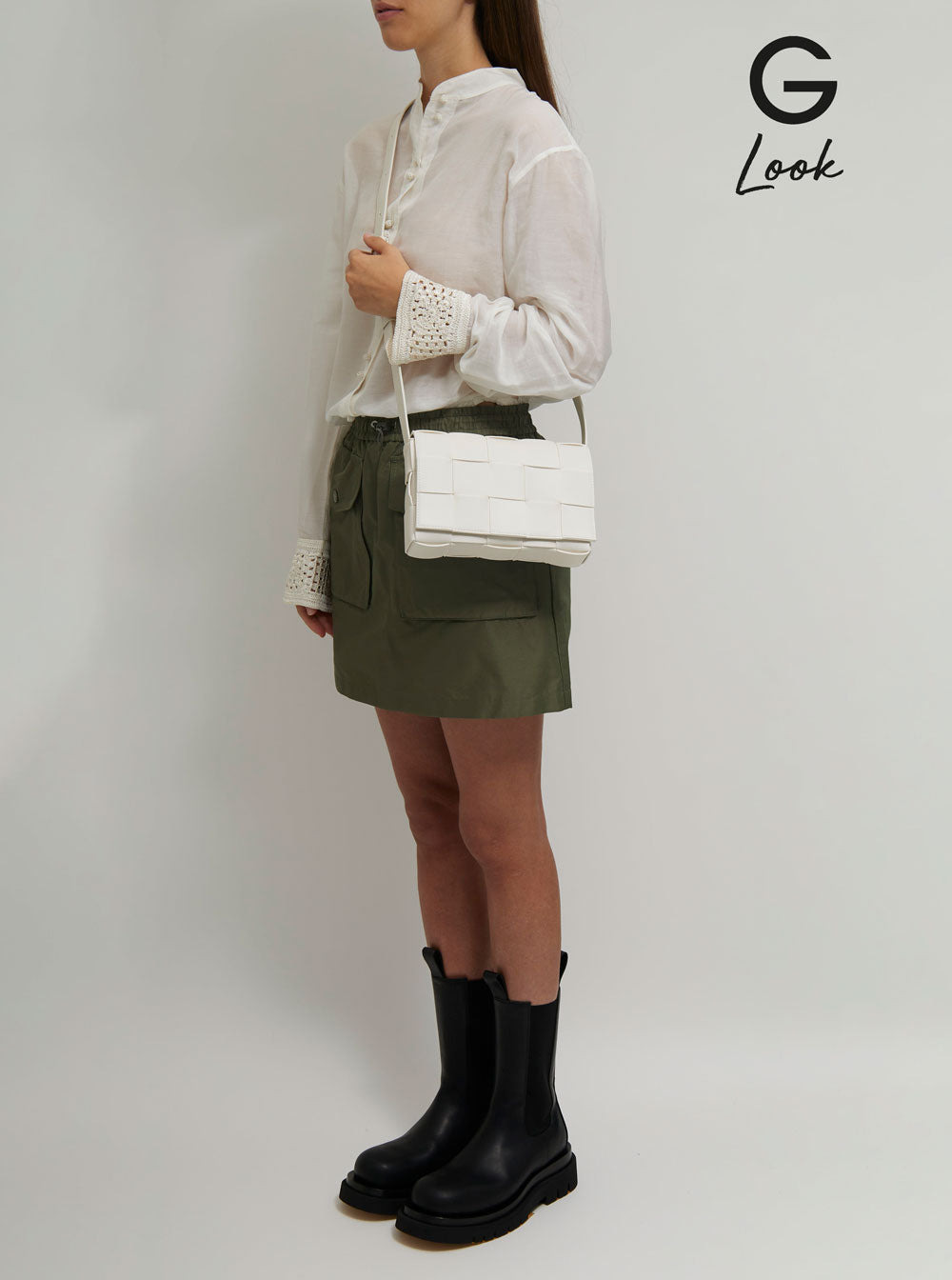 Bottega Veneta Women Cassette White Leather Crossbody Bag In Intreccio Nappa Leather - 6