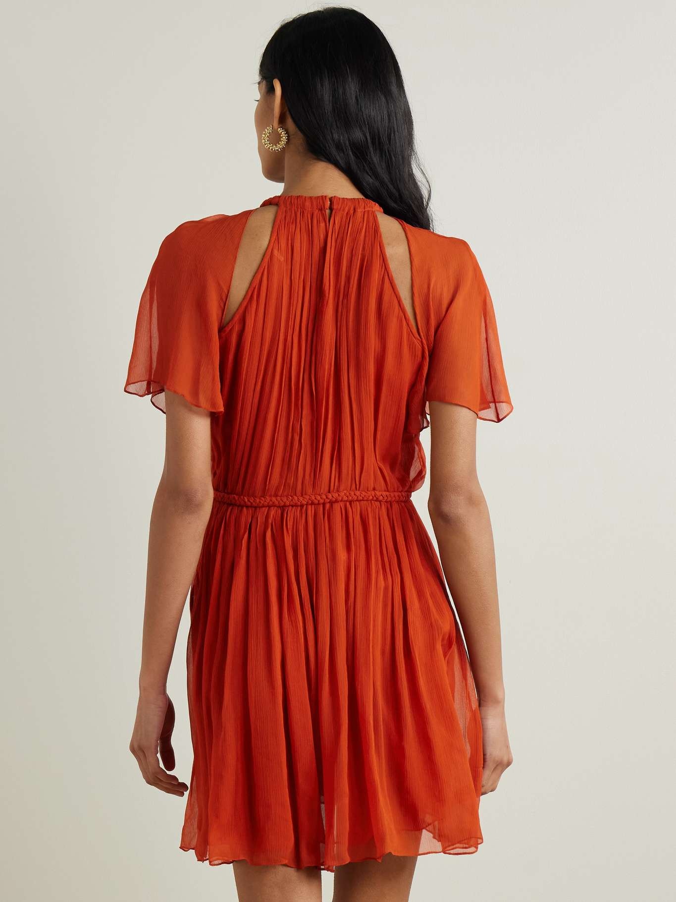Randalia embellished cutout printed silk-crepon mini dress Orange - 3