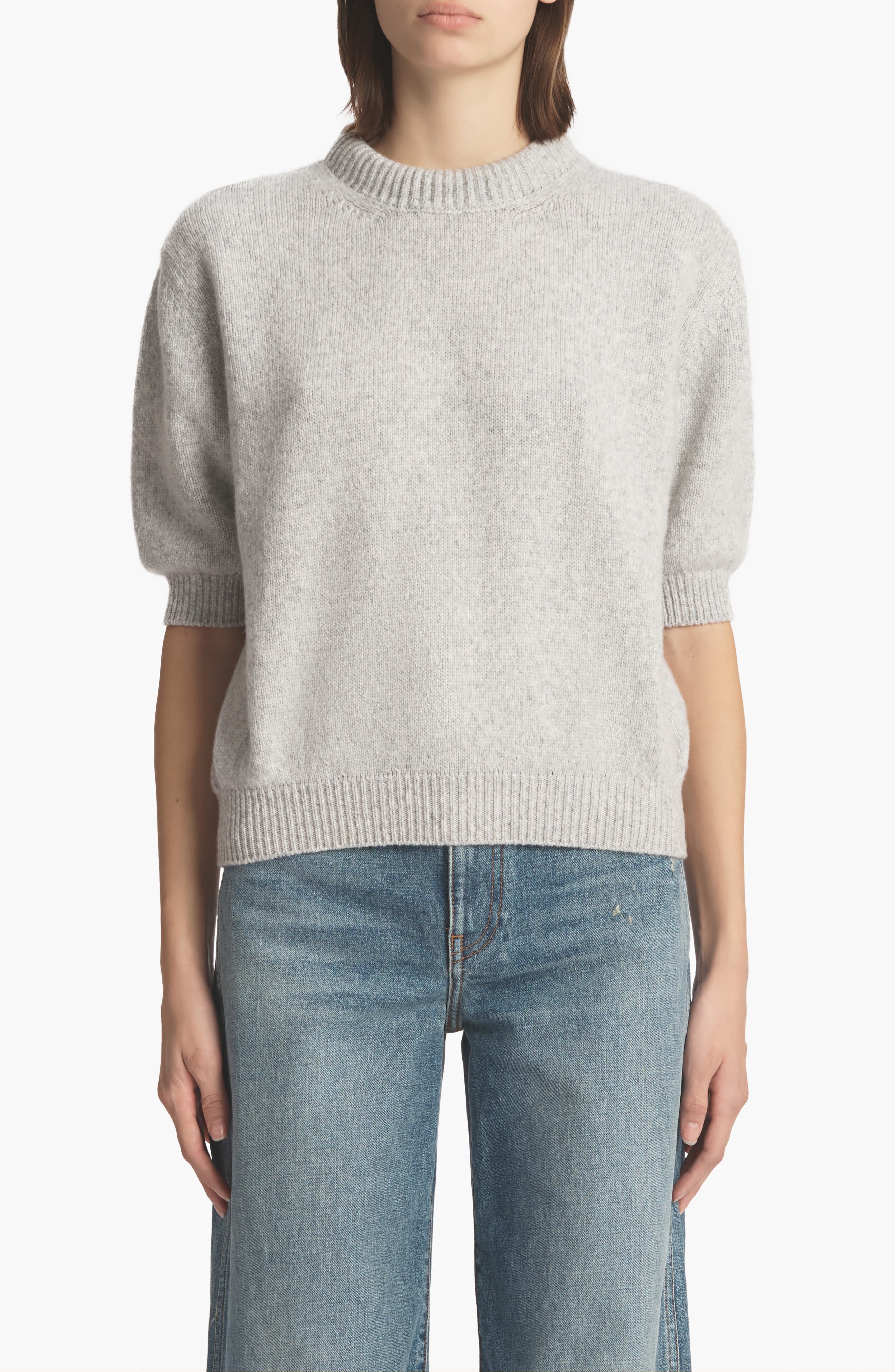 Khaite Davin Short Sleeve Cashmere Sweater in Dove at Nordstrom - 1