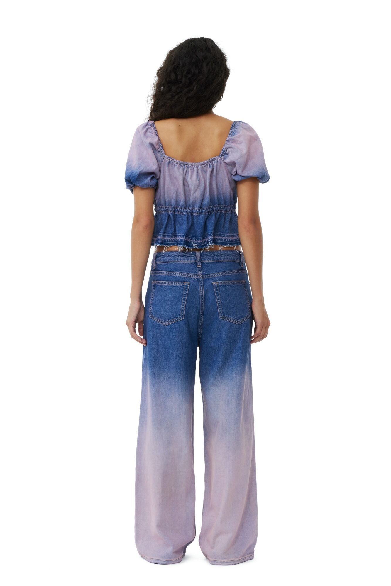 GANNI デニムに合う Women Tops T41383575 252 PURPLE 関送無 GANNI PURPLE BLEACH FUTURE DENIM PUFF SLEEVE TOP | REVERSIBLE