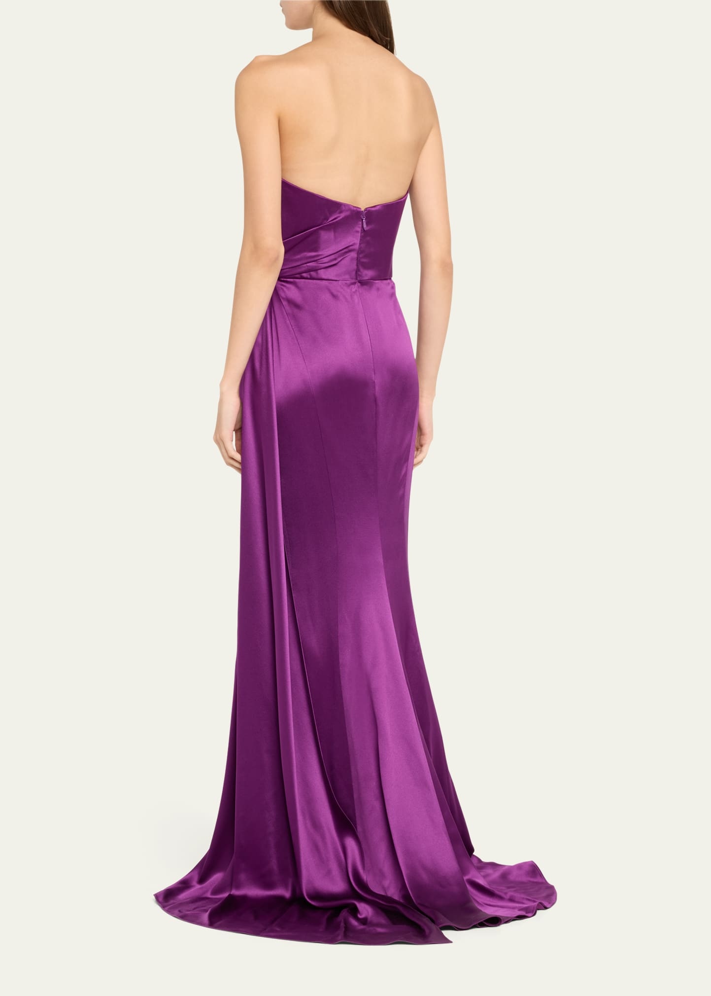 Strapless Satin Hand-Draped Gown with Slit - 3