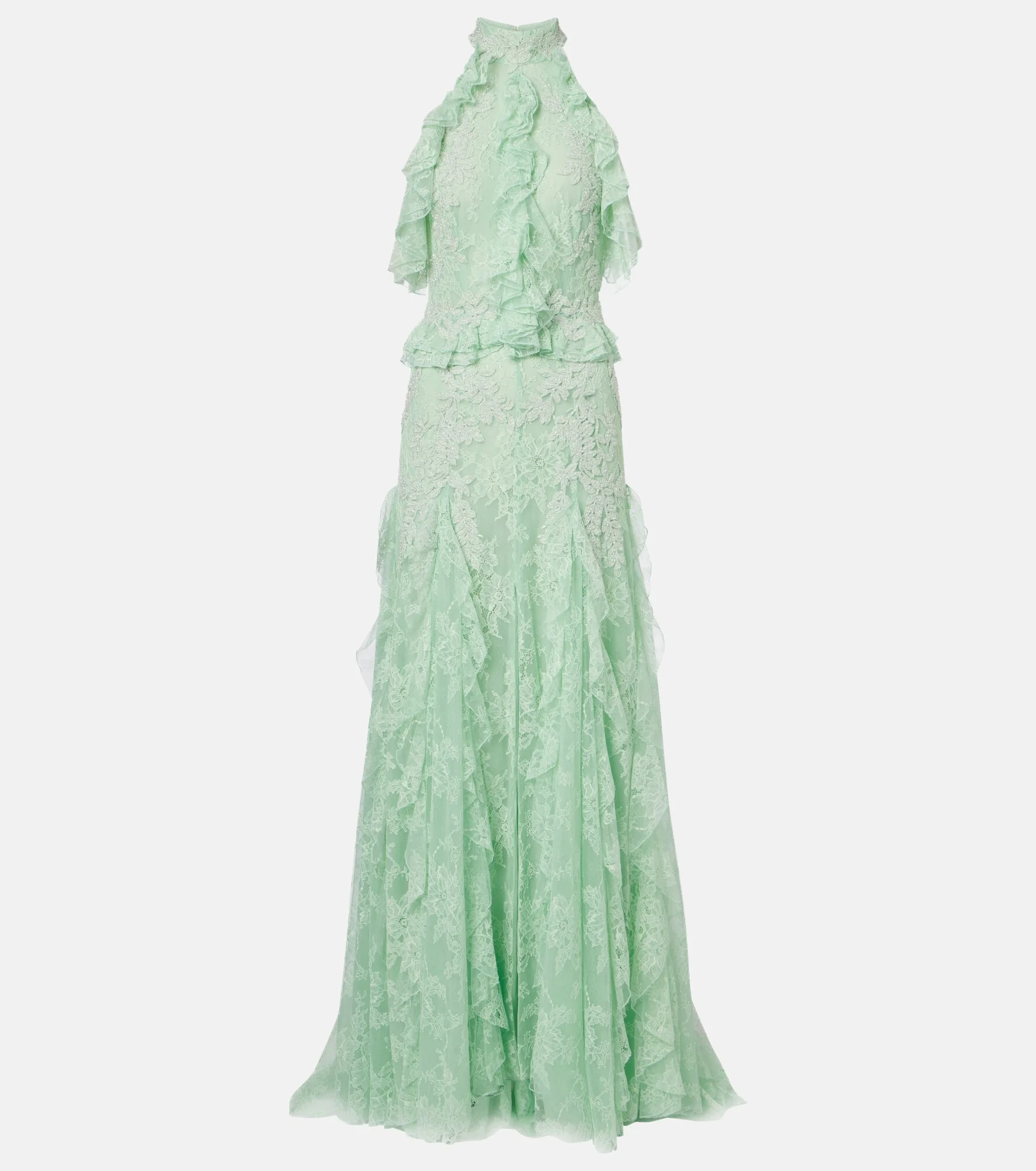 Embellished halterneck lace gown - 1