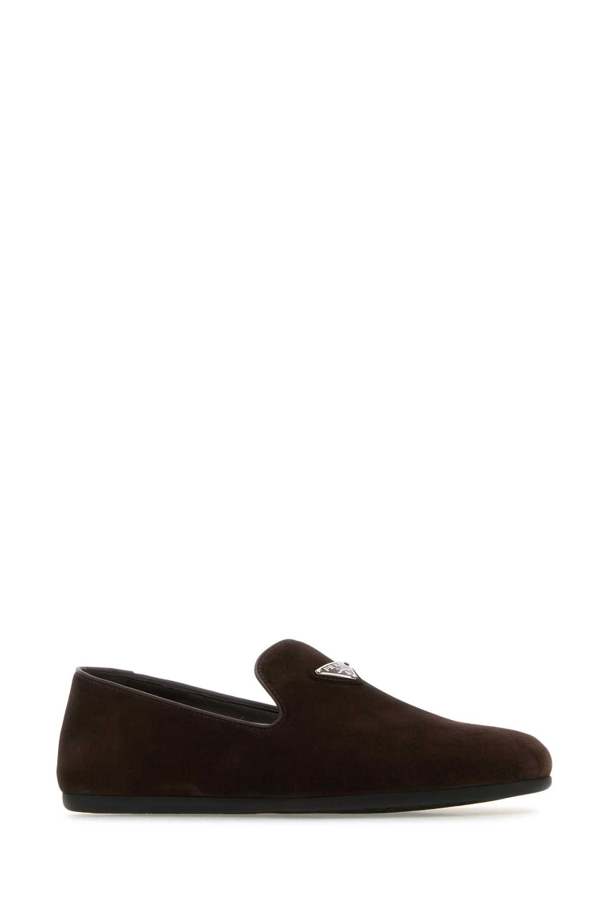 Prada Men Dark Brown Suede Loafers - 2
