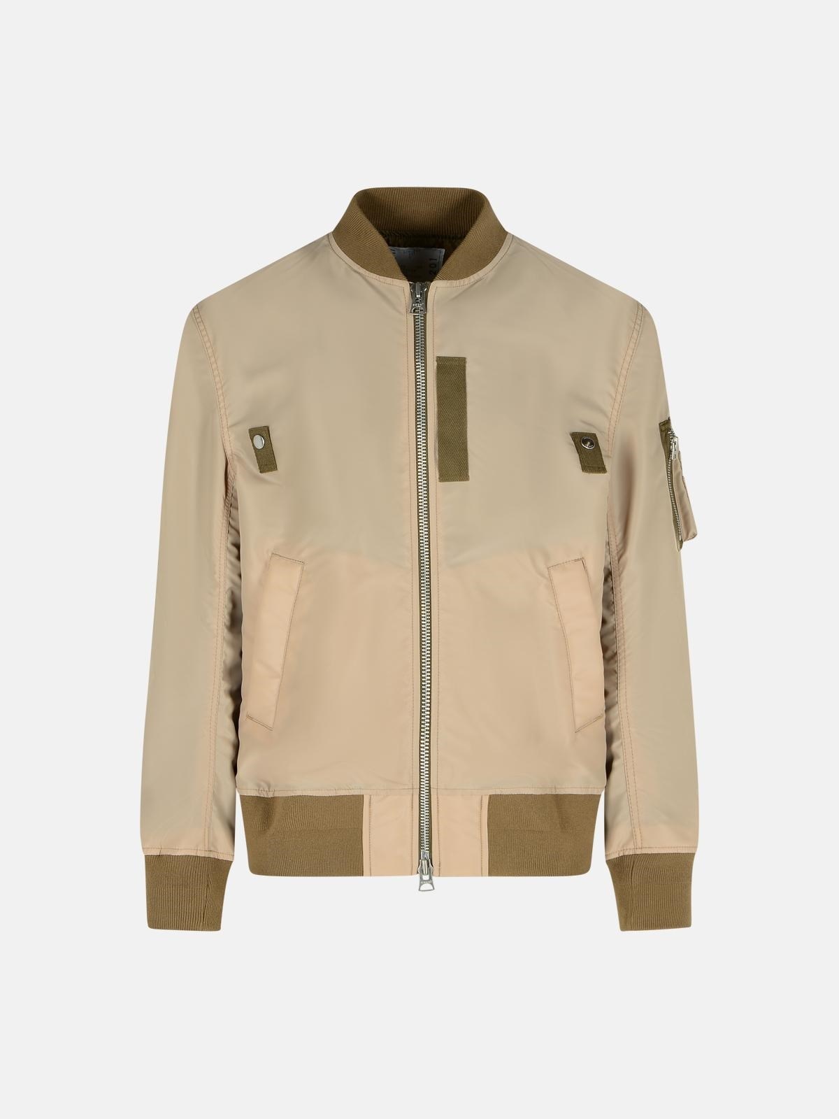 BEIGE NYLON BOMBER JACKET - 1
