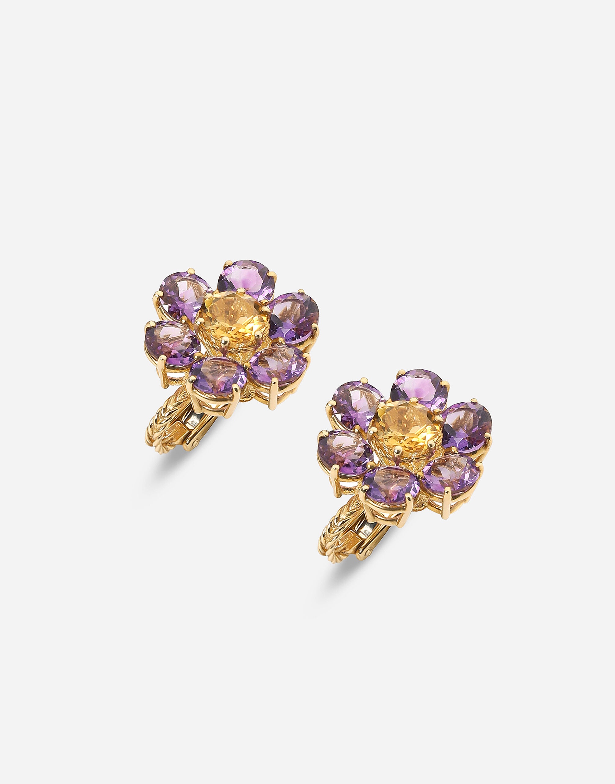 Spring earrings in yellow 18kt gold with amethyst flower motif - 2