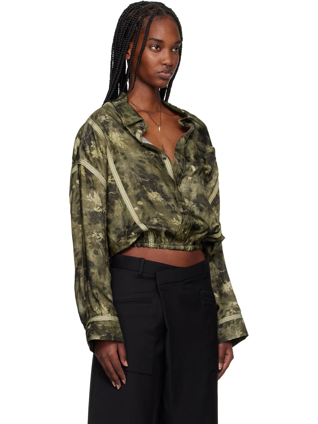 Khaki Taped Crossover Bubble Shirt - 2