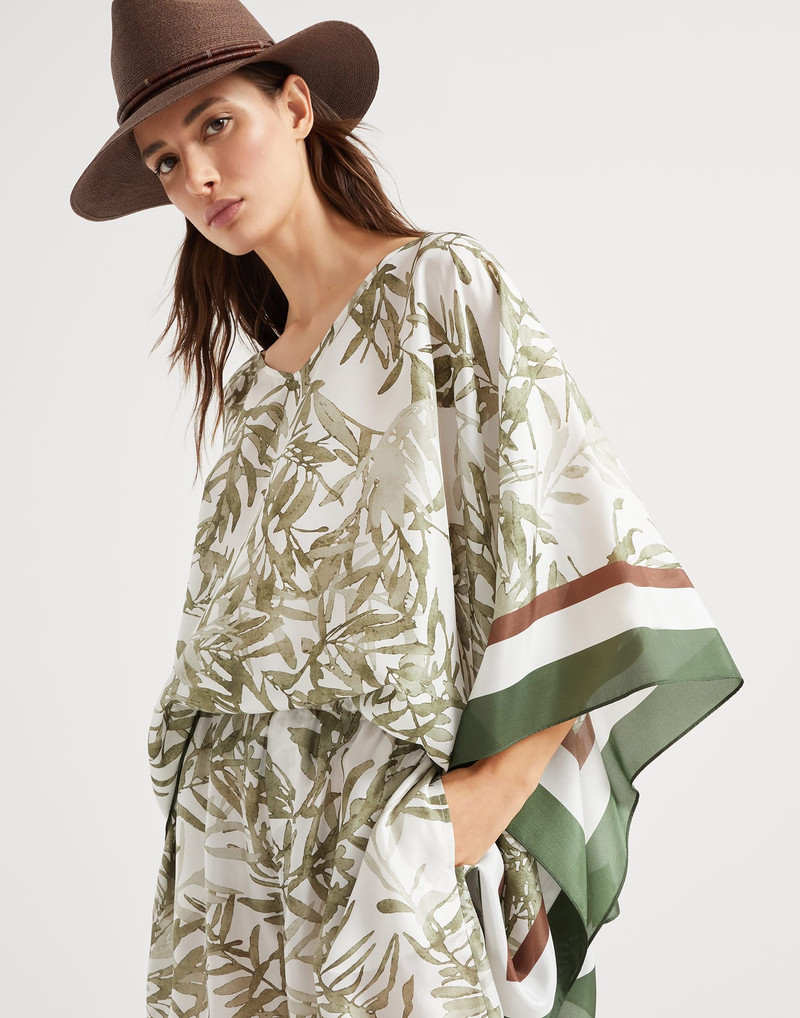 Silk herbarium print pongee top with monili 4