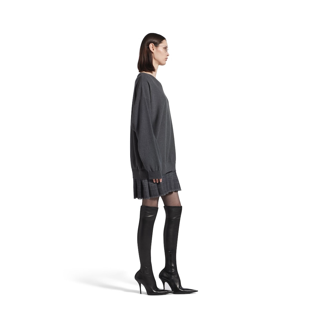 Women's Layered Sweater Dress in Heather Grey - 3