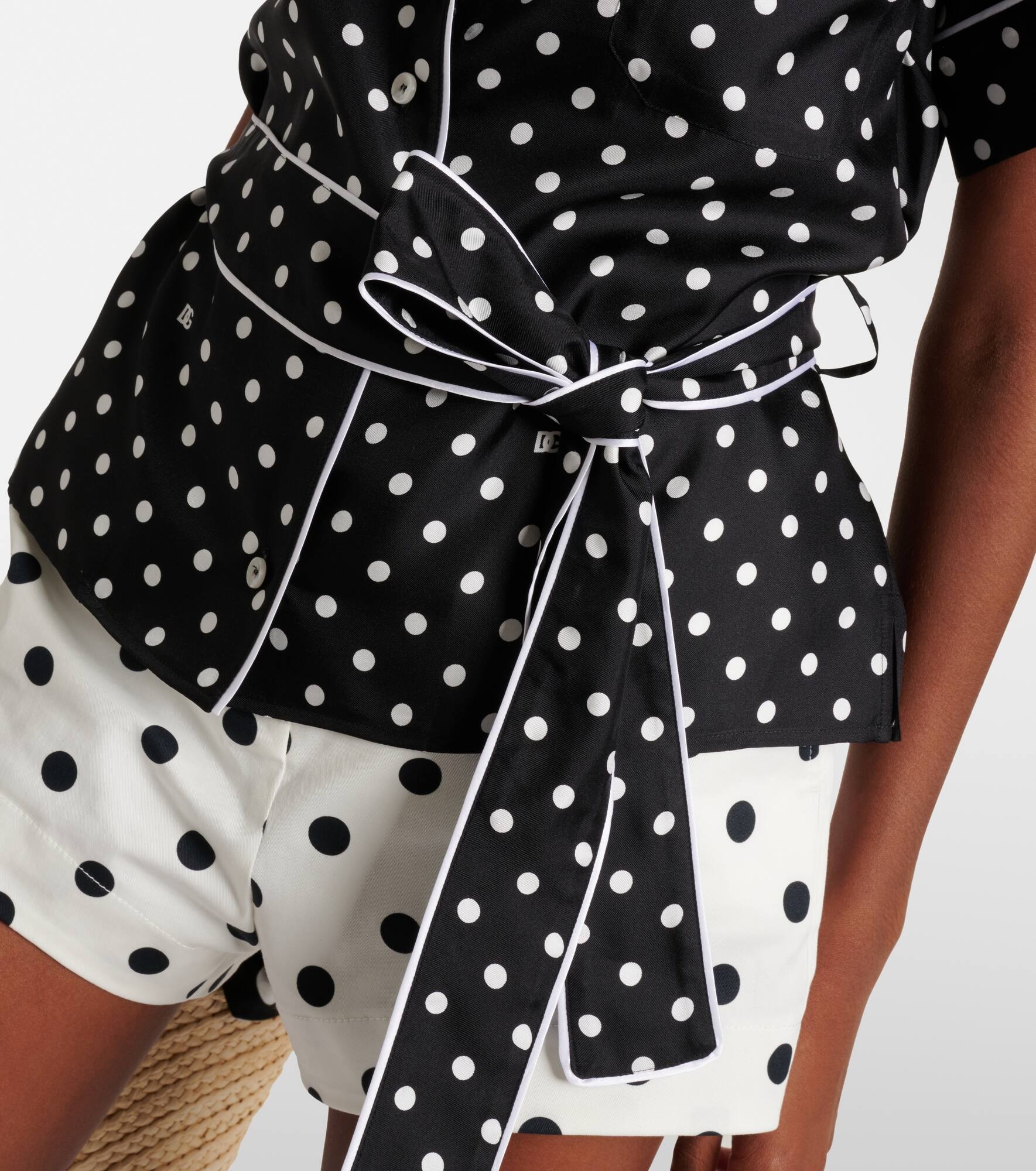 Polka-dot silk twill pajama shirt - 5