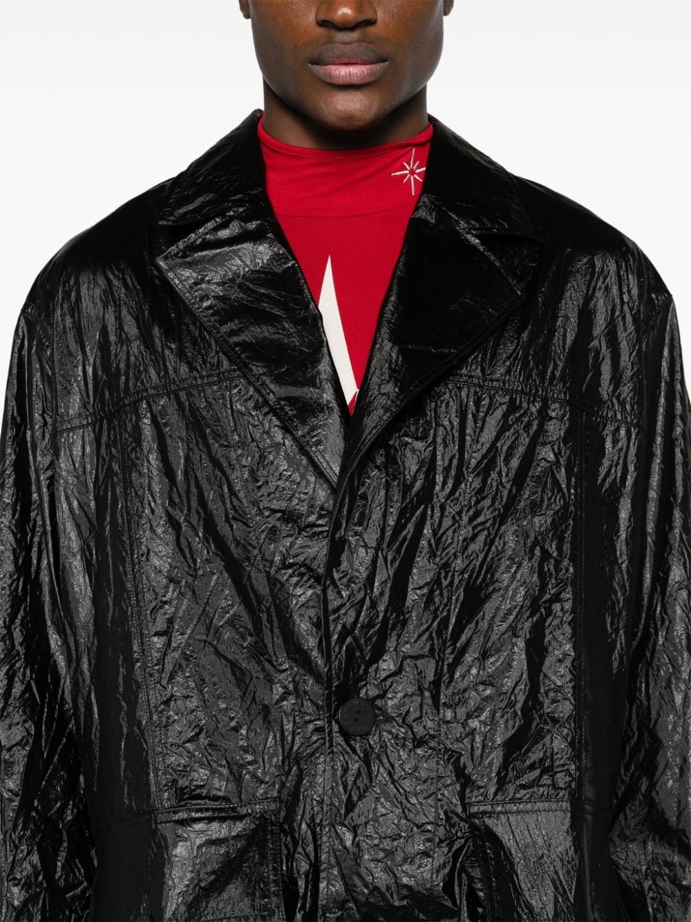 crinkled single-breasted trench coat - 5