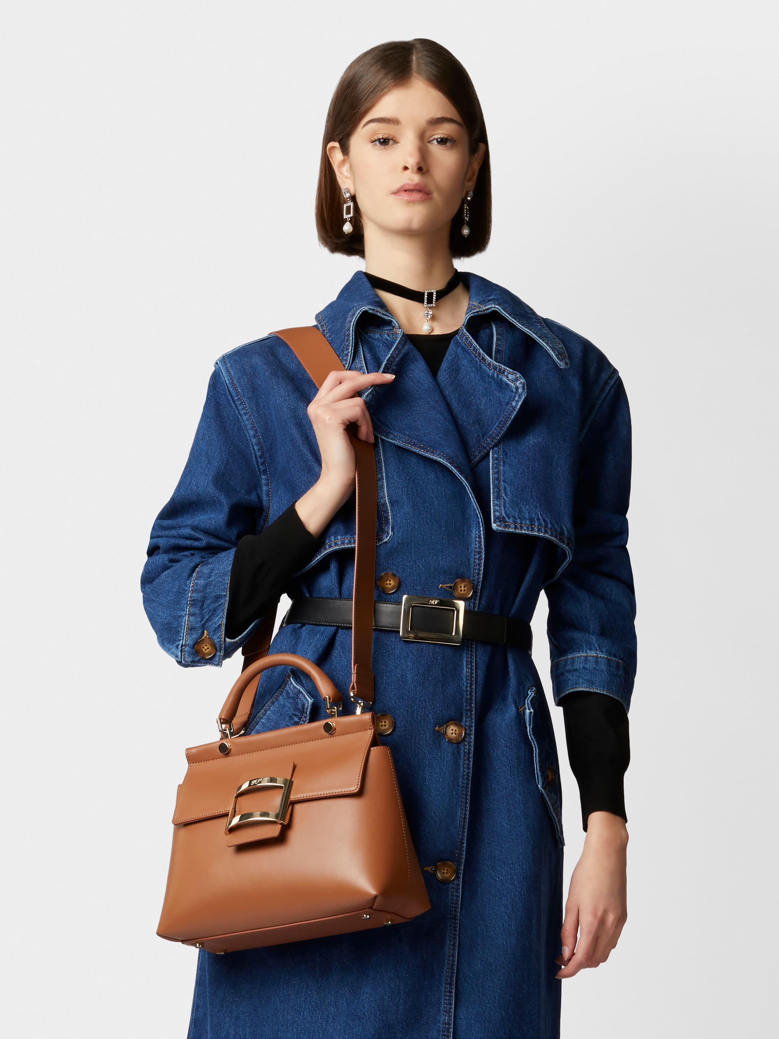 Viv' Cabas Metal Buckle Bag in Leather - 9