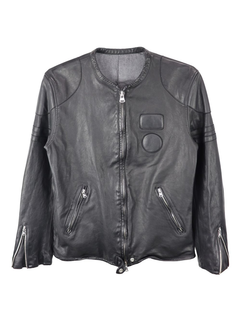 embossed-logo leather jacket 1