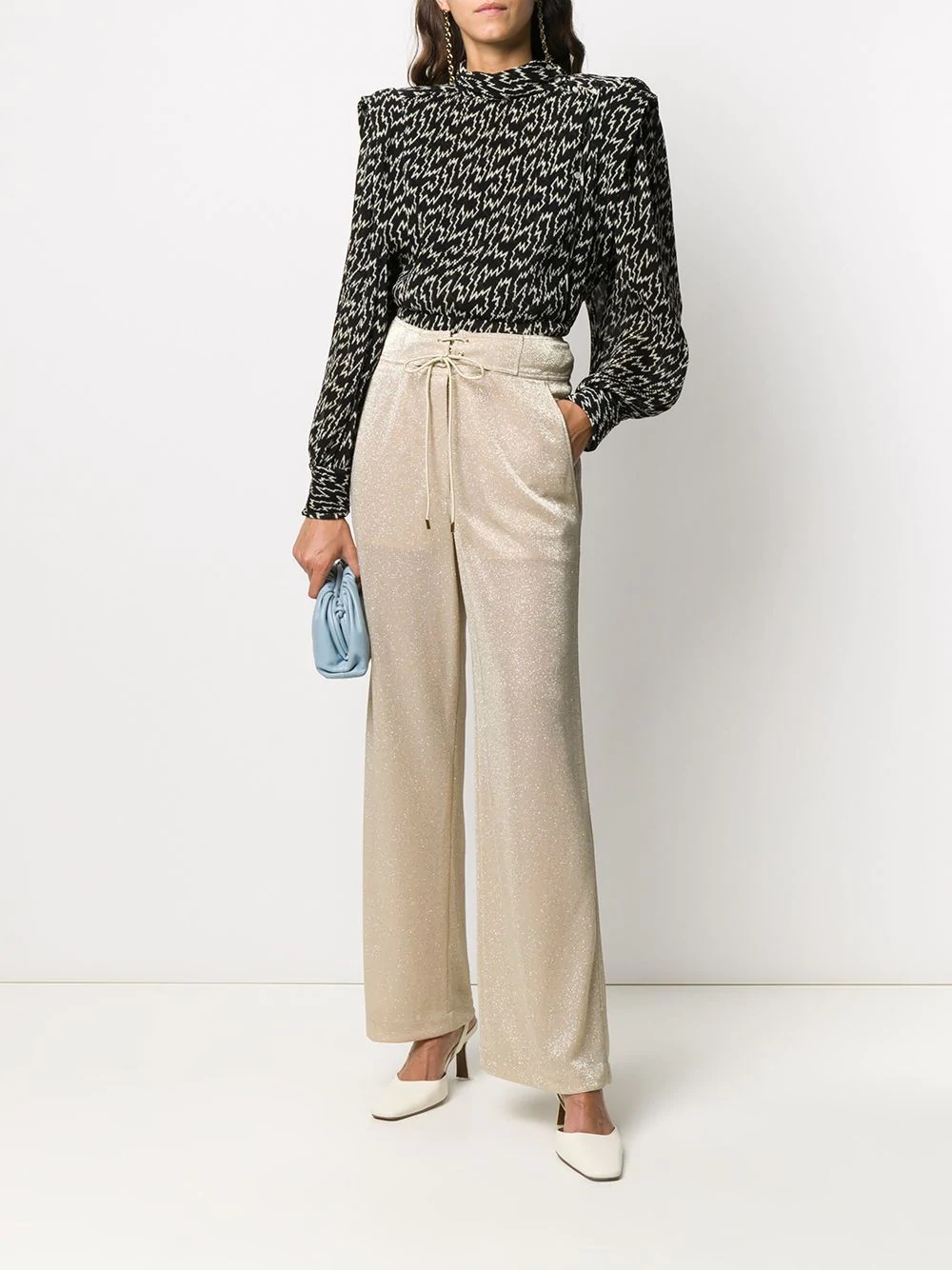 glitter drawstring palazzo trousers - 2