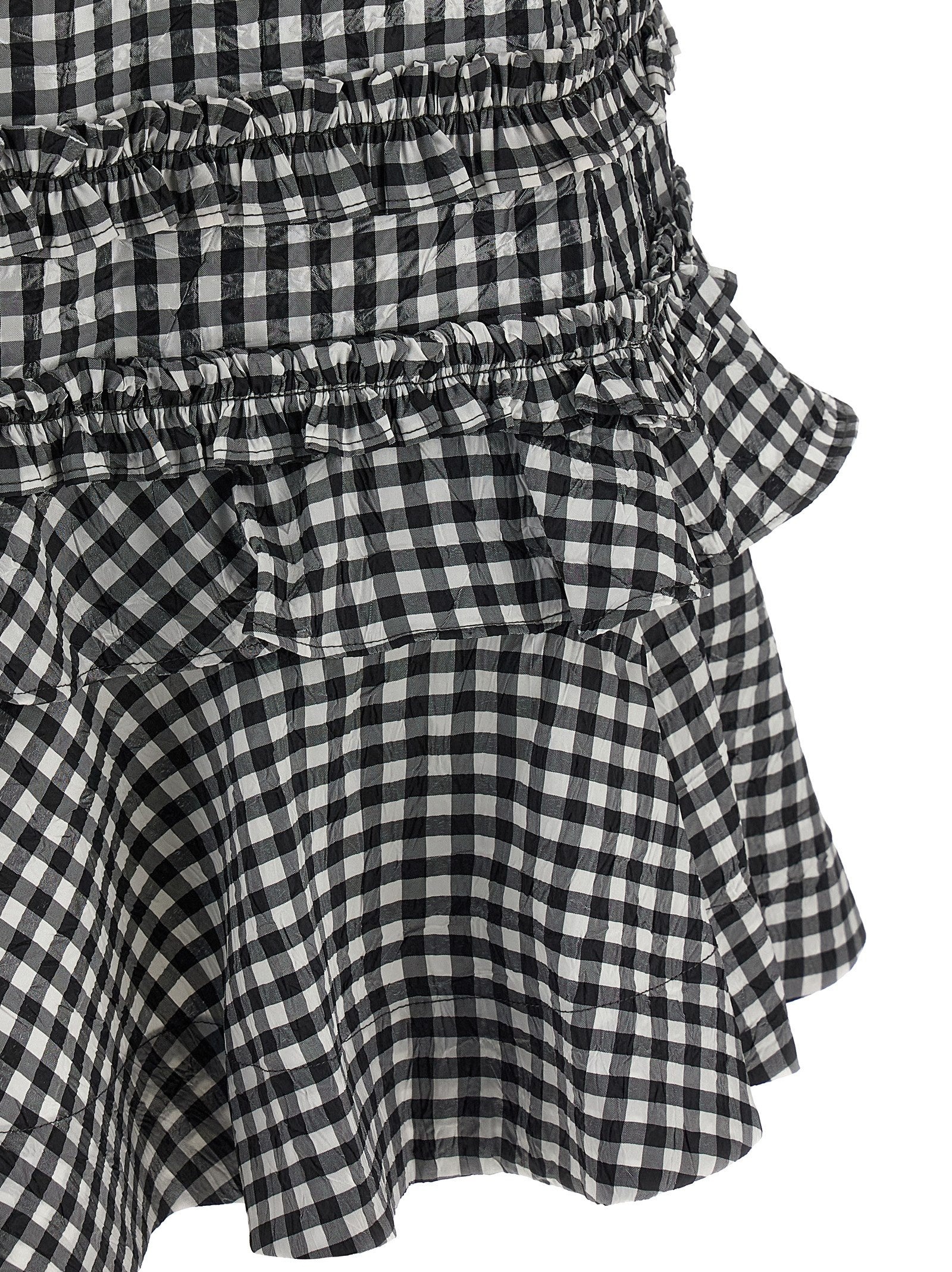 Crinkled Check Mini Dresses White/Black - 4