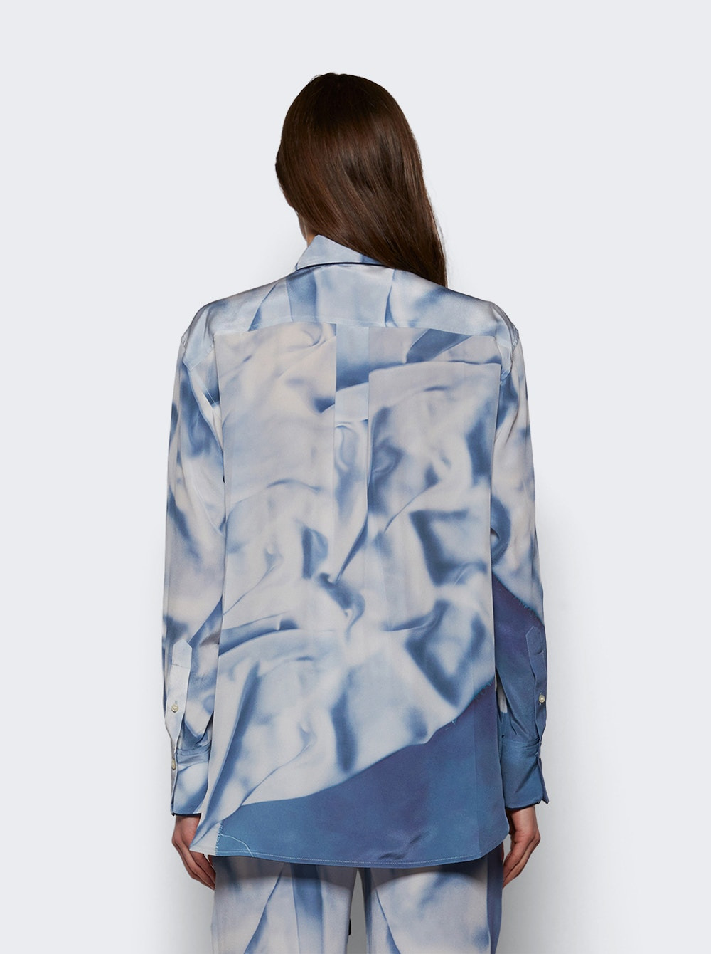 Piping Detail Pyjama Shirt Flower Ice Blue - 5