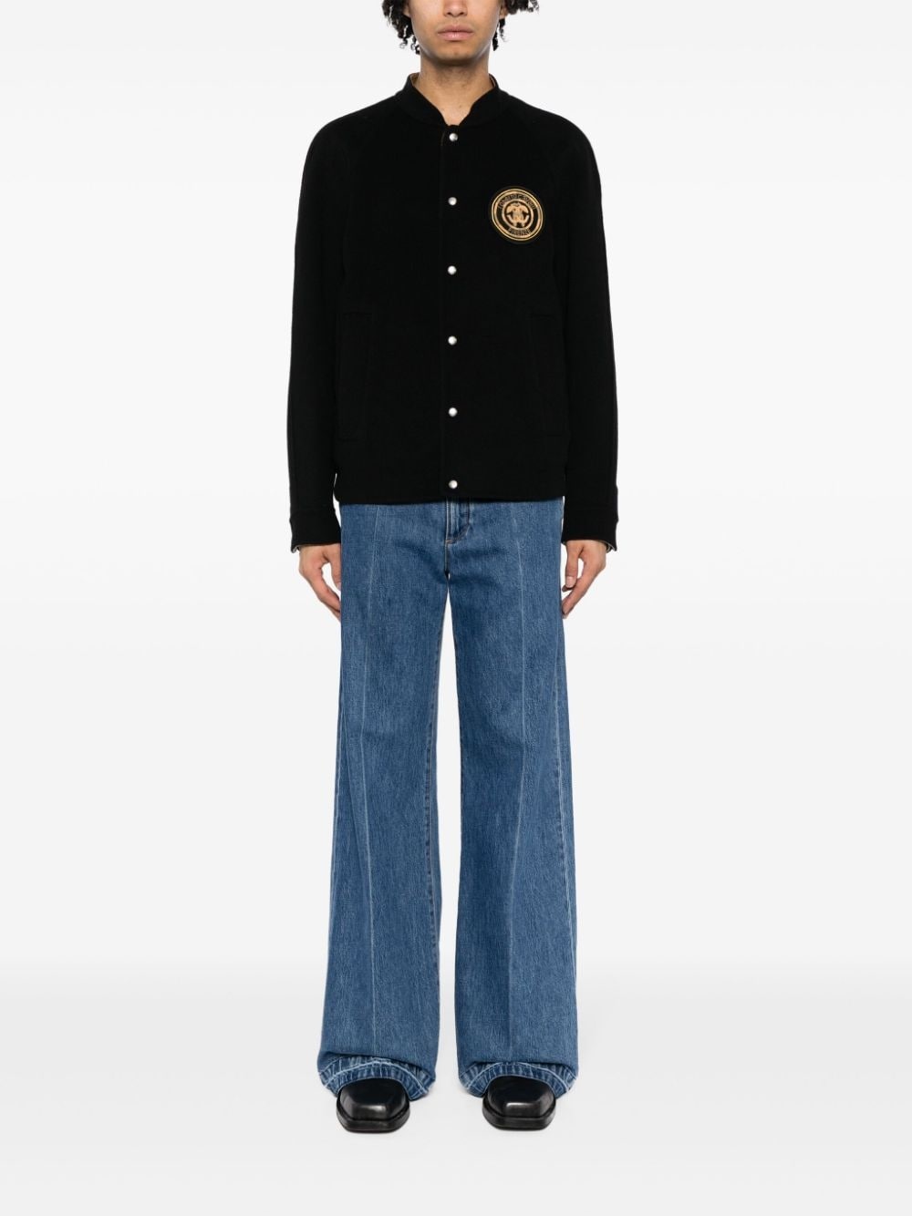 logo-embroidered wool bomber jacket - 2