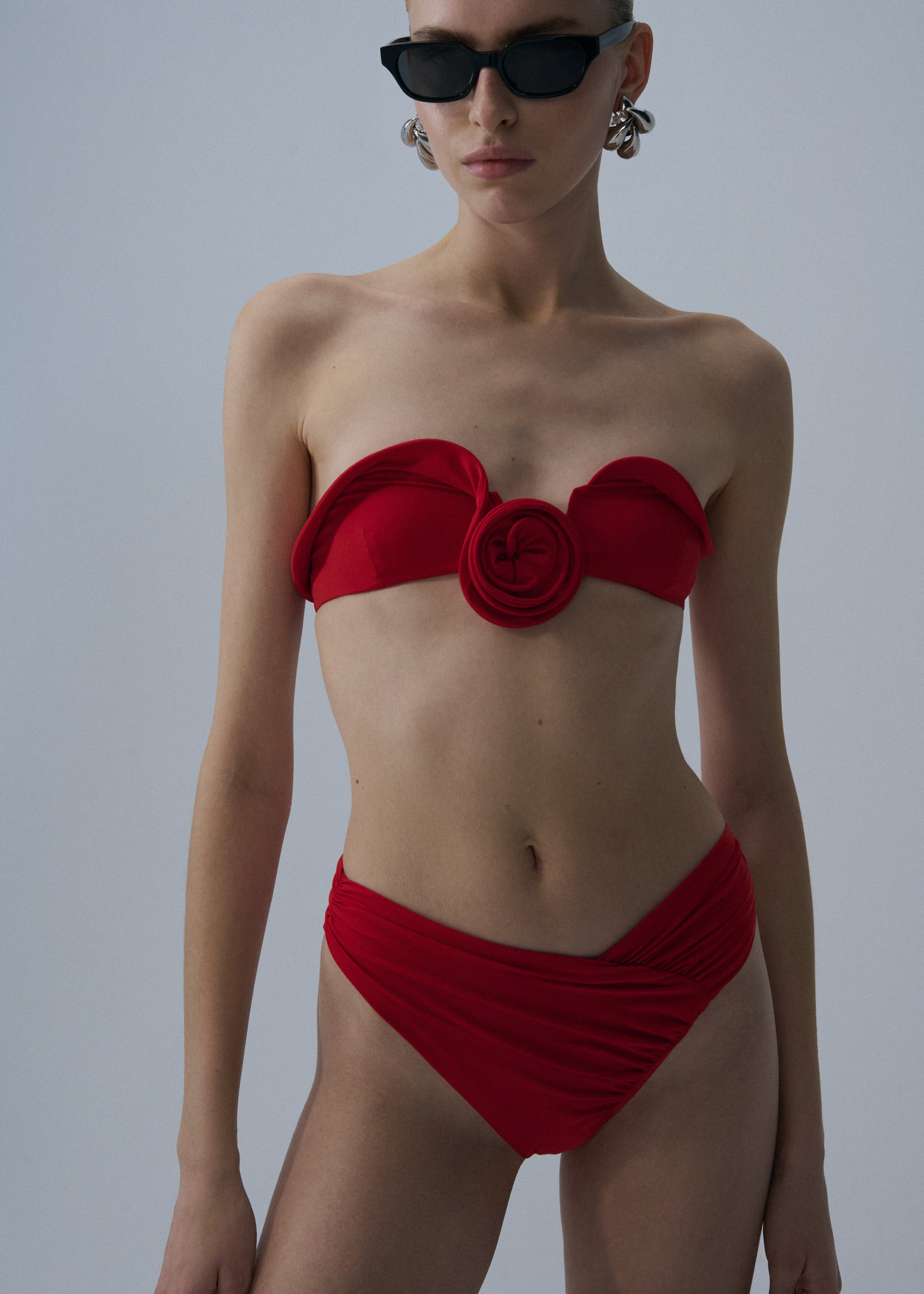 Ruched asymmetric swim bottom in red - 3