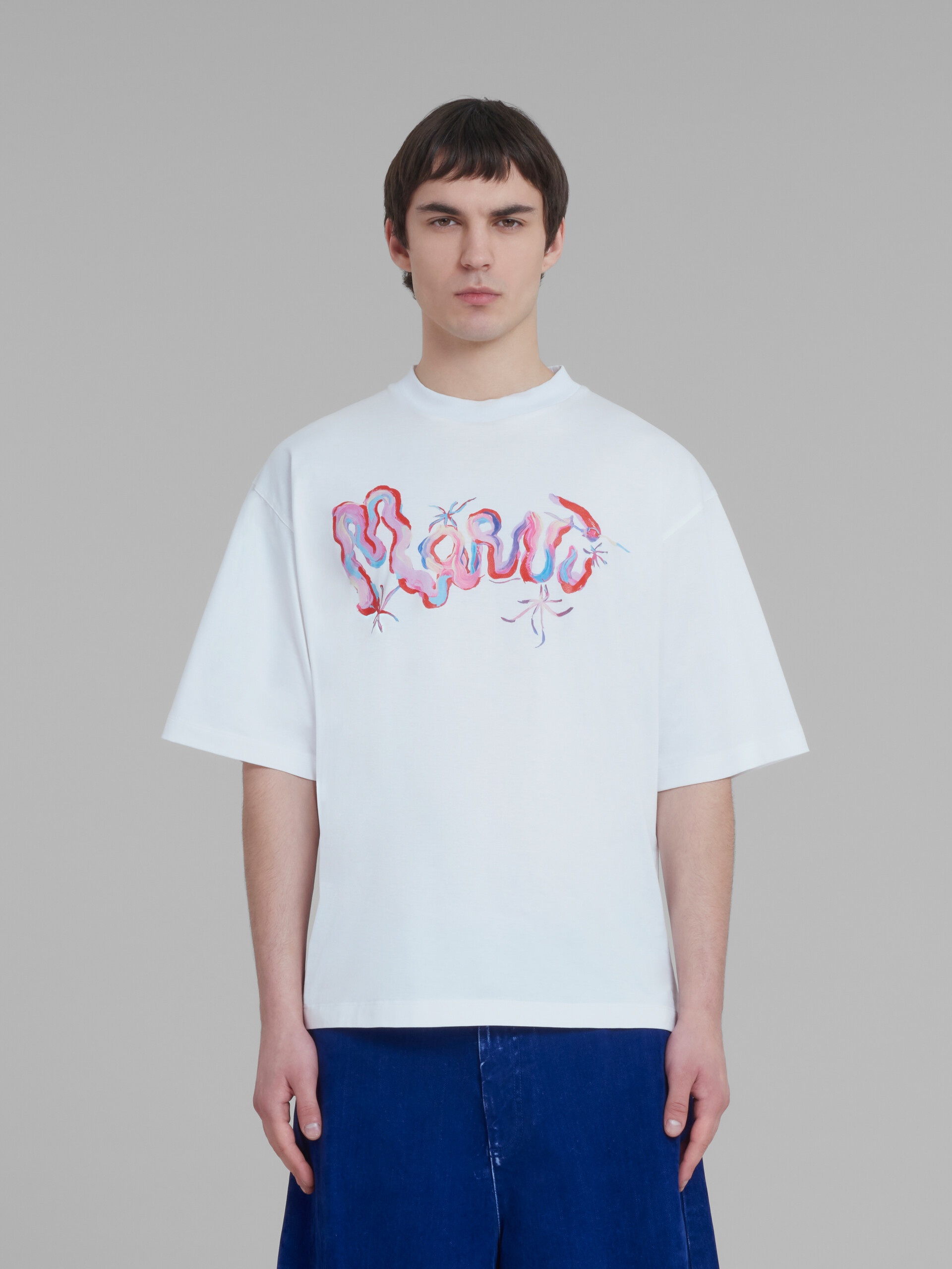 WHITE COTTON T-SHIRT WITH MARNI WHIRL PRINT - 2
