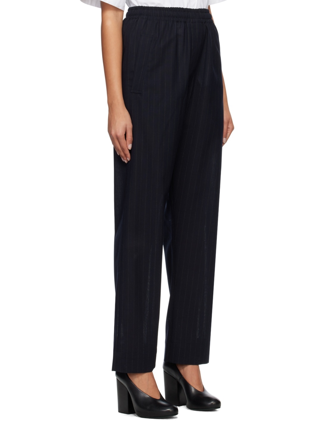 Navy Pinstriped Trousers - 2