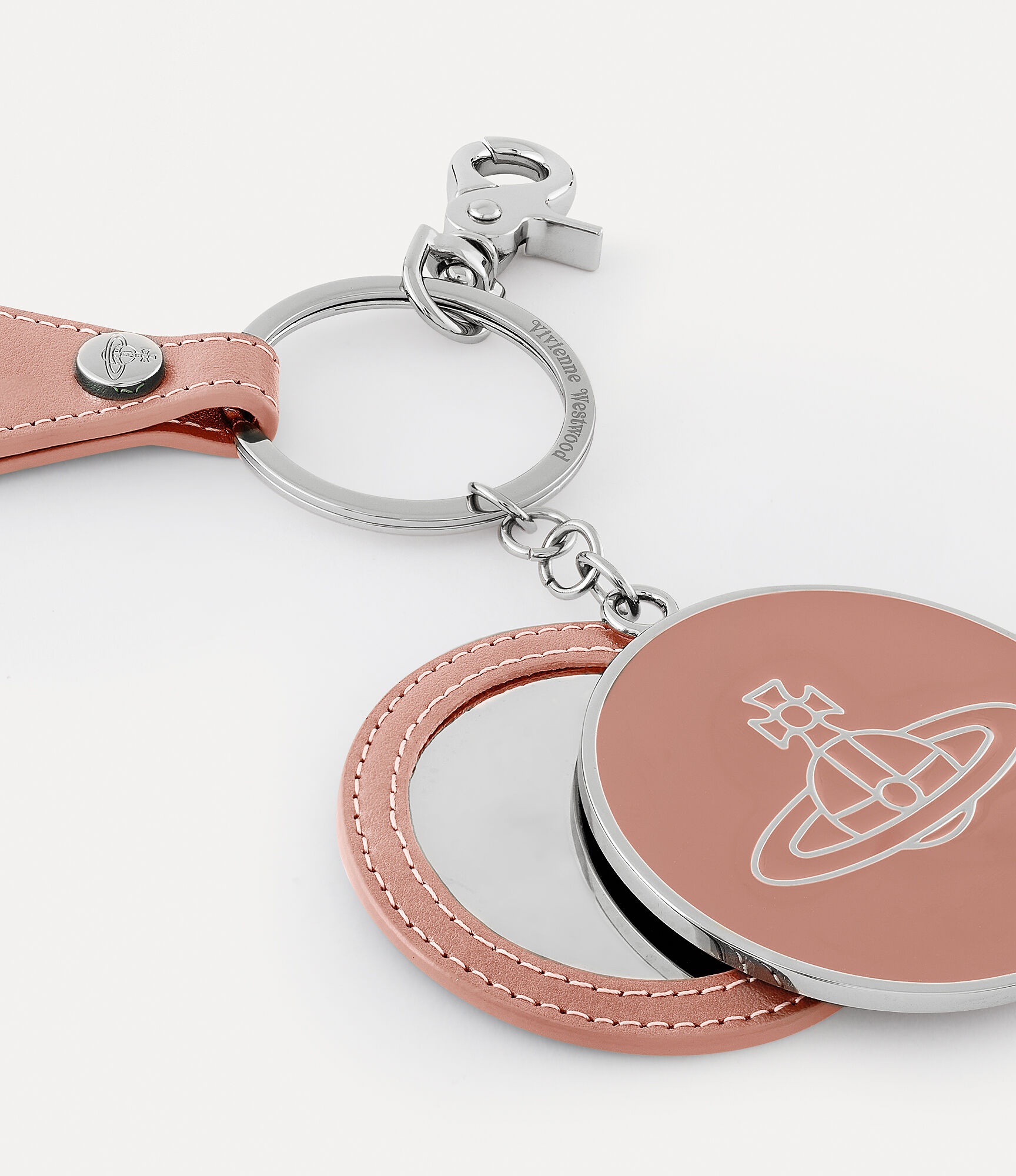 PEARLISED LEATHER THIN LINE ORB MIRROR KEYRING - 3