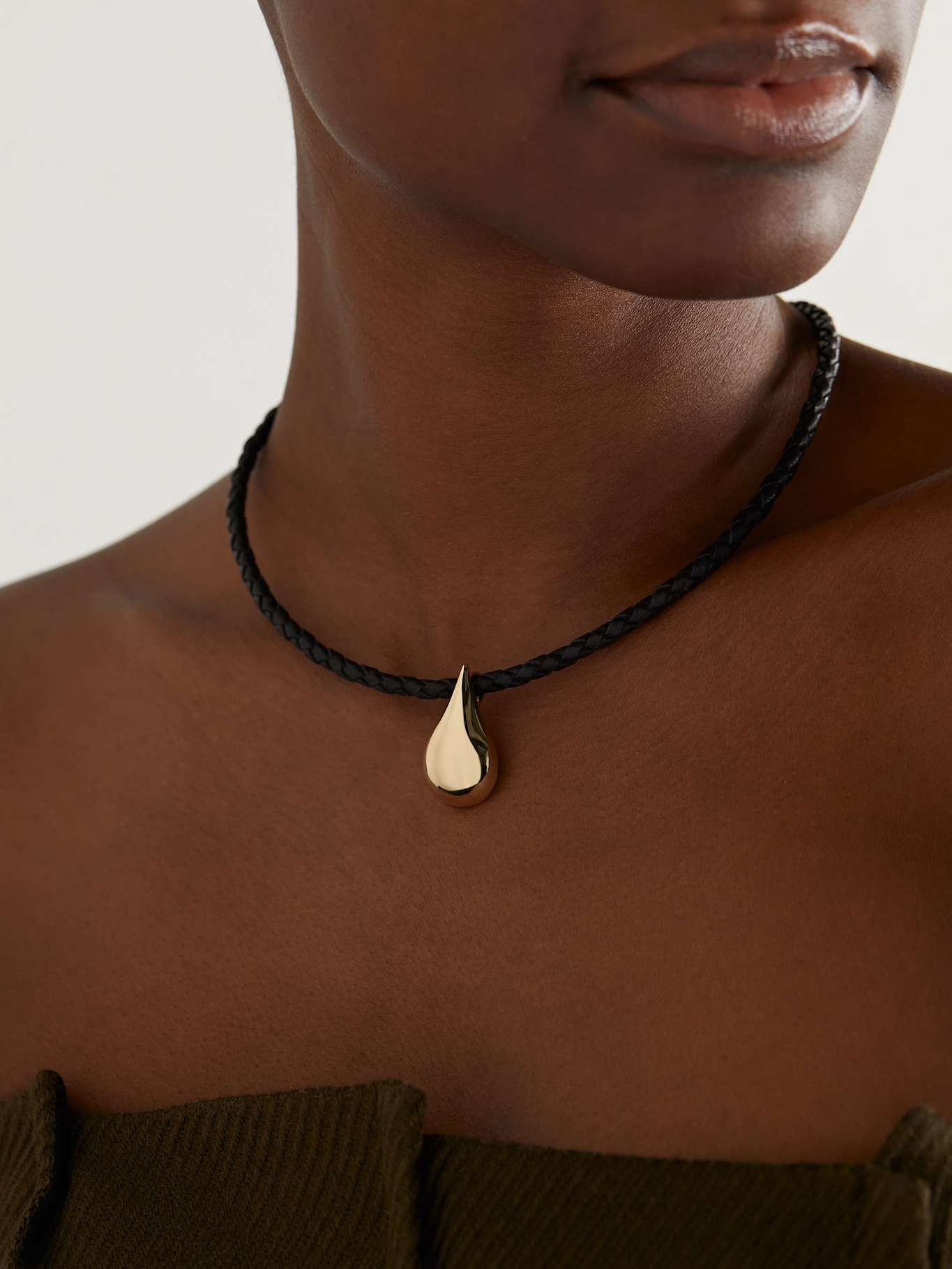 Water Droplet leather and 14-karat gold necklace - 2