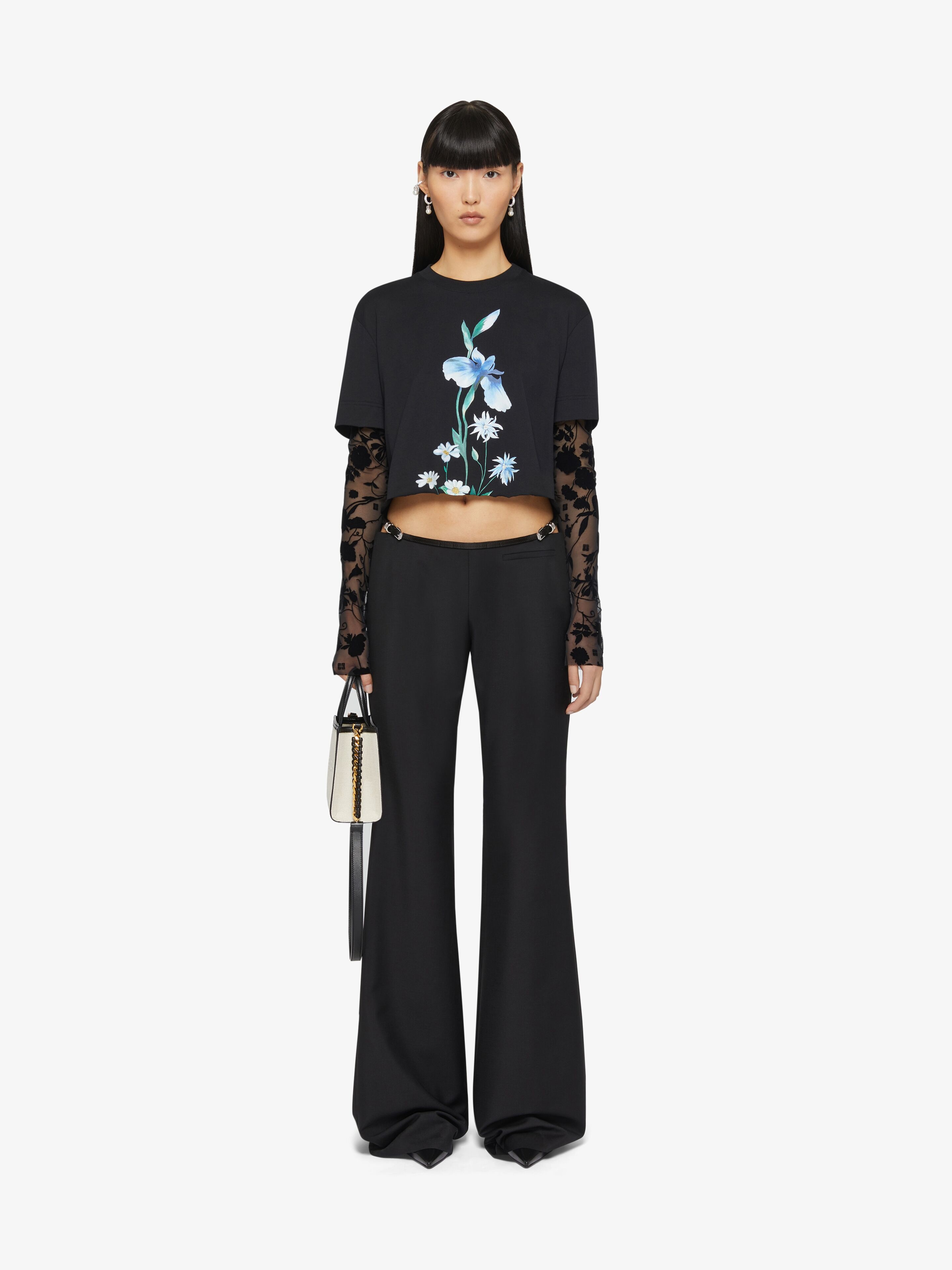 OVERLAPPED CROPPED T-SHIRT IN COTTON AND TULLE - 2