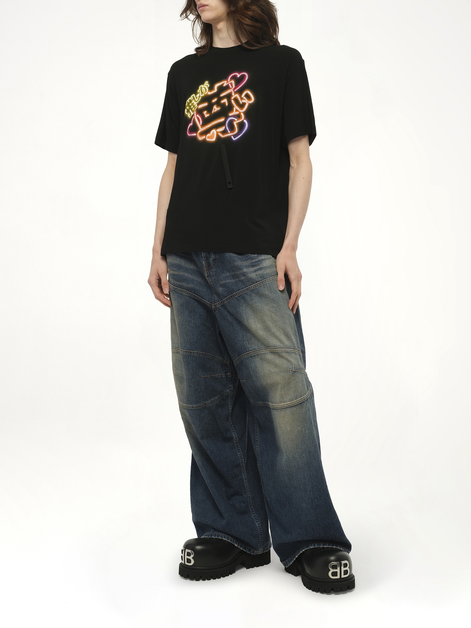 Big Japanese Neon Paint Fan Service T-Shirt in Black - 4