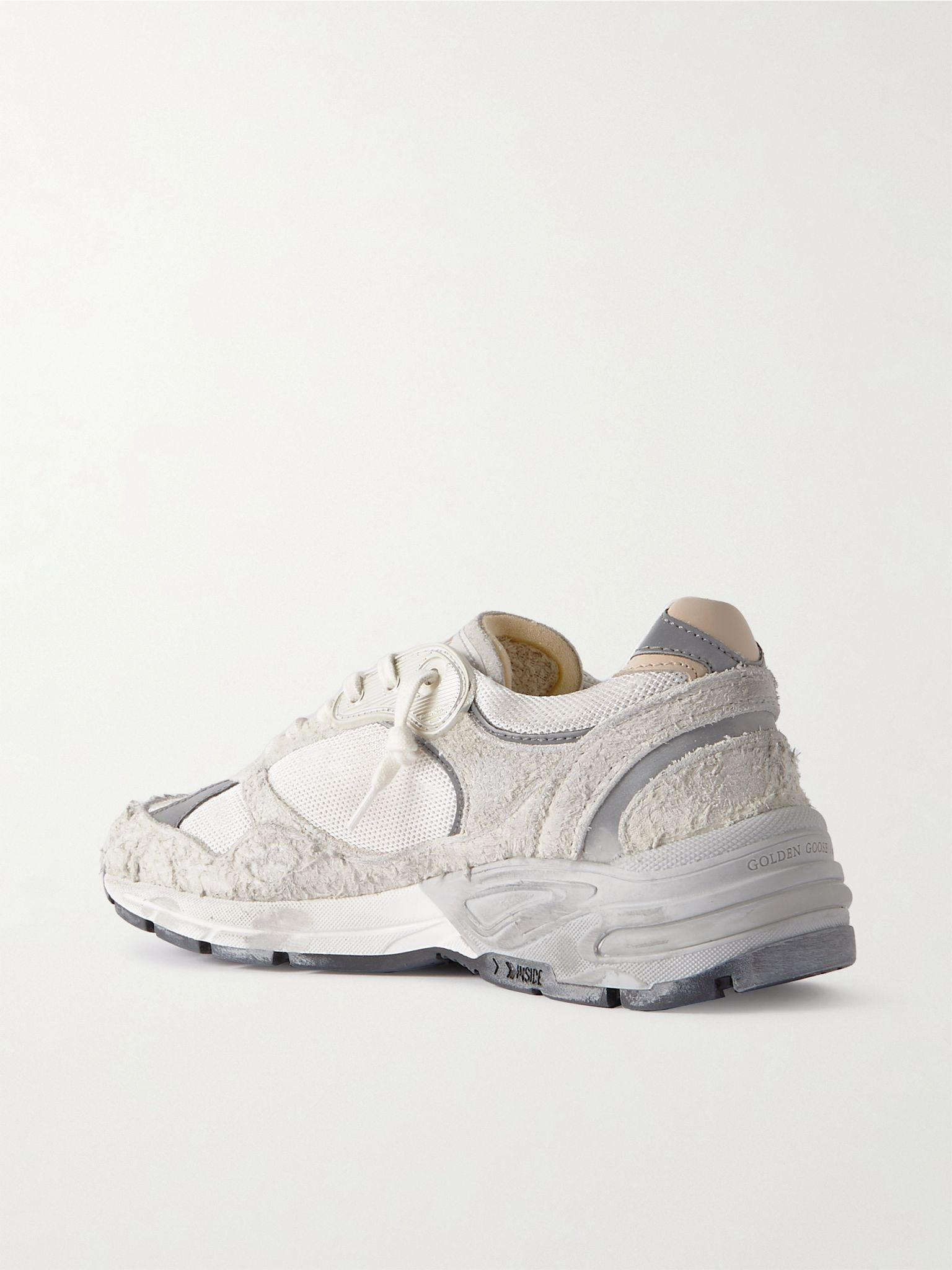 Dad-Star distressed leather-trimmed mesh and suede sneakers White - 3