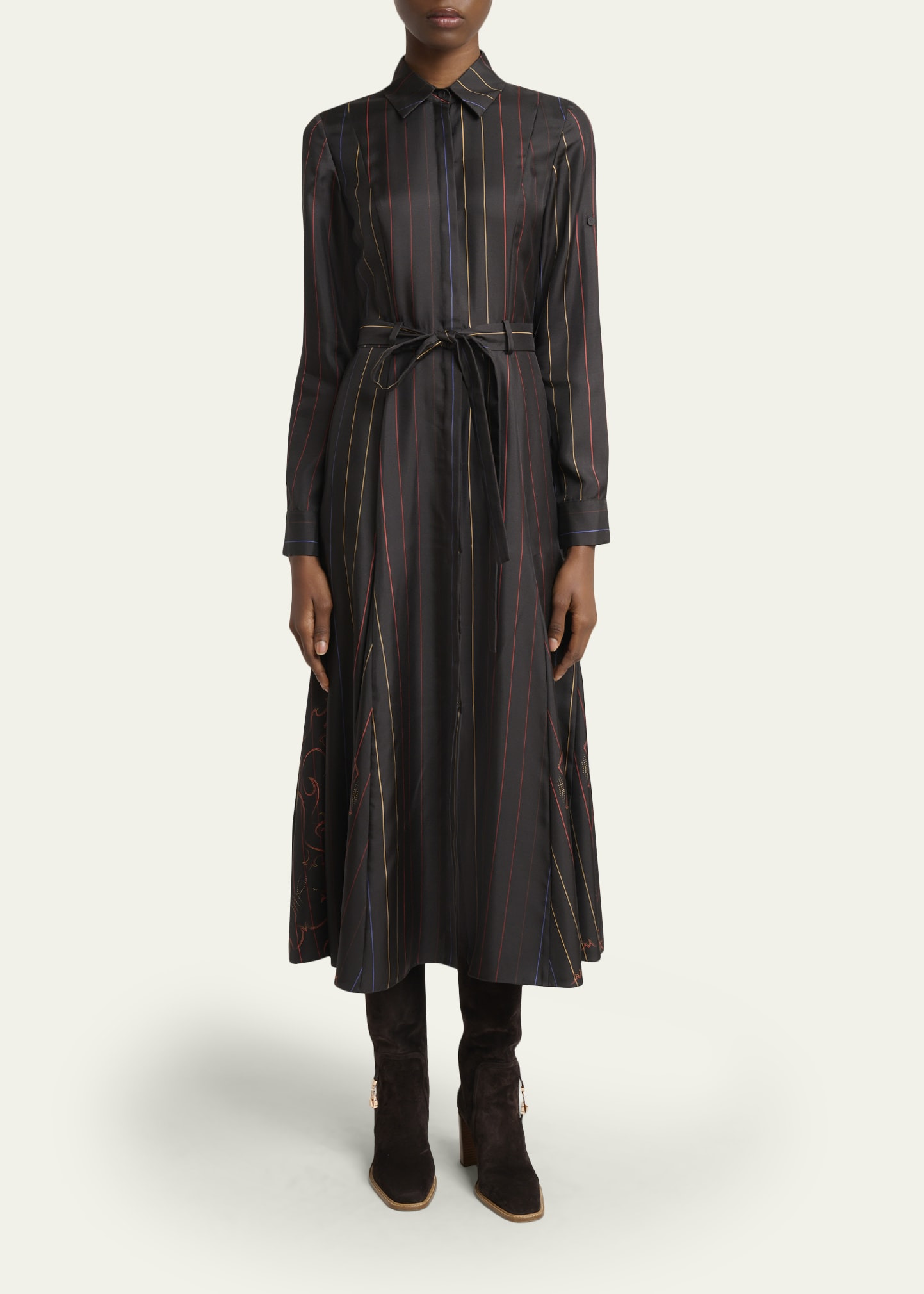 Galway Striped Silk Belted Midi Shirtdress - 2