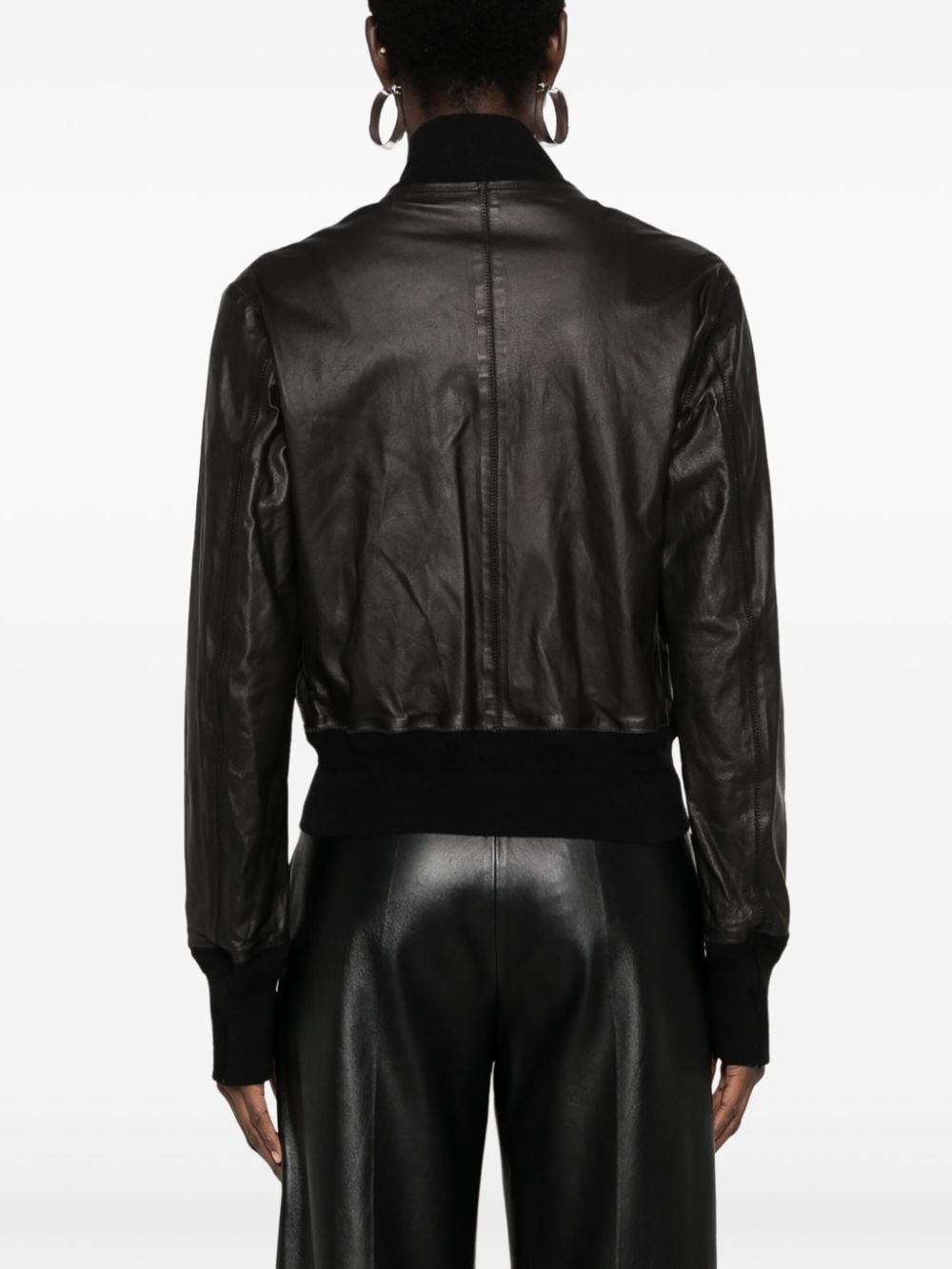 zip-up leather bomber jacket - 4