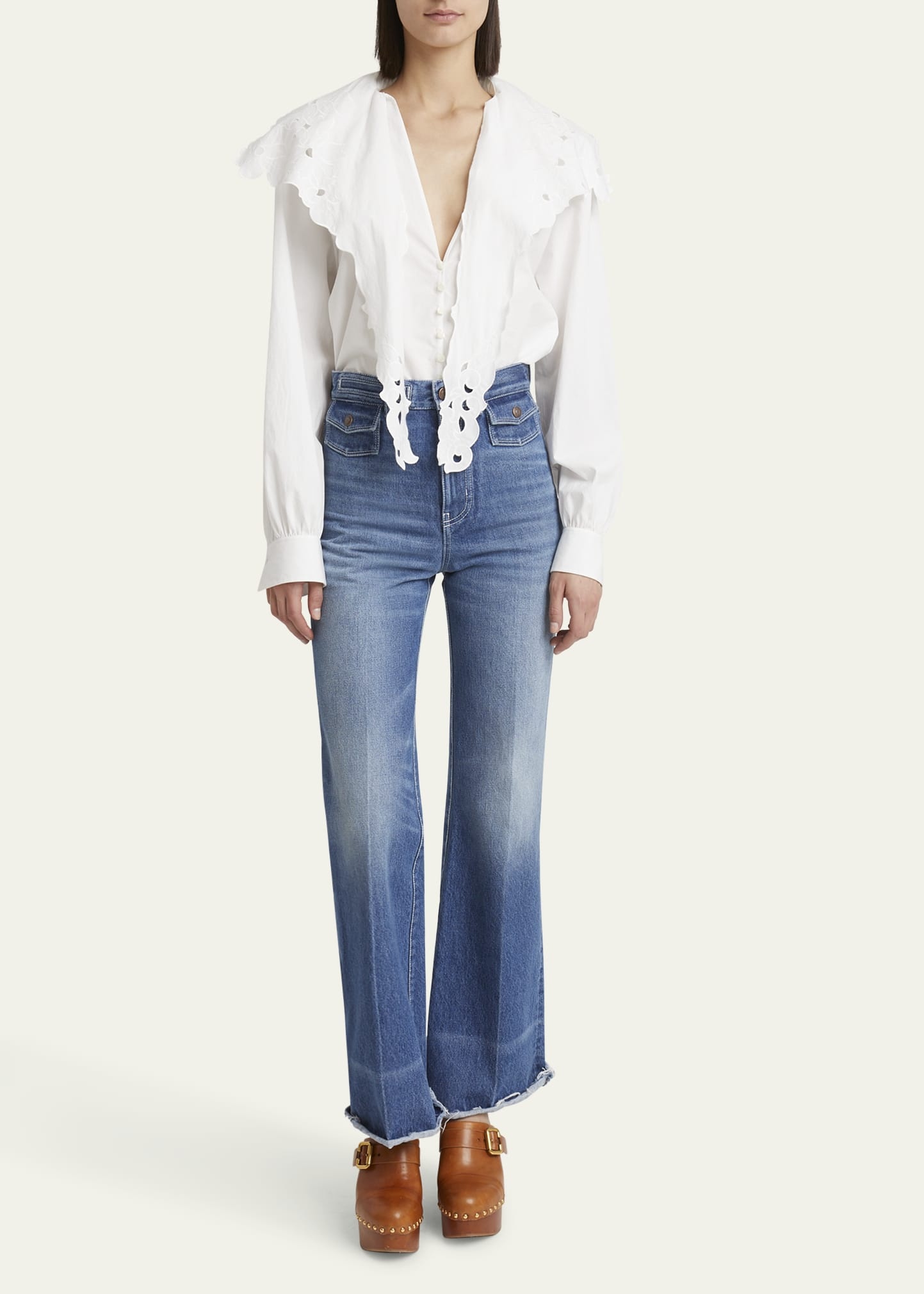 Embroidered Lavallière Cotton Shirt - 2