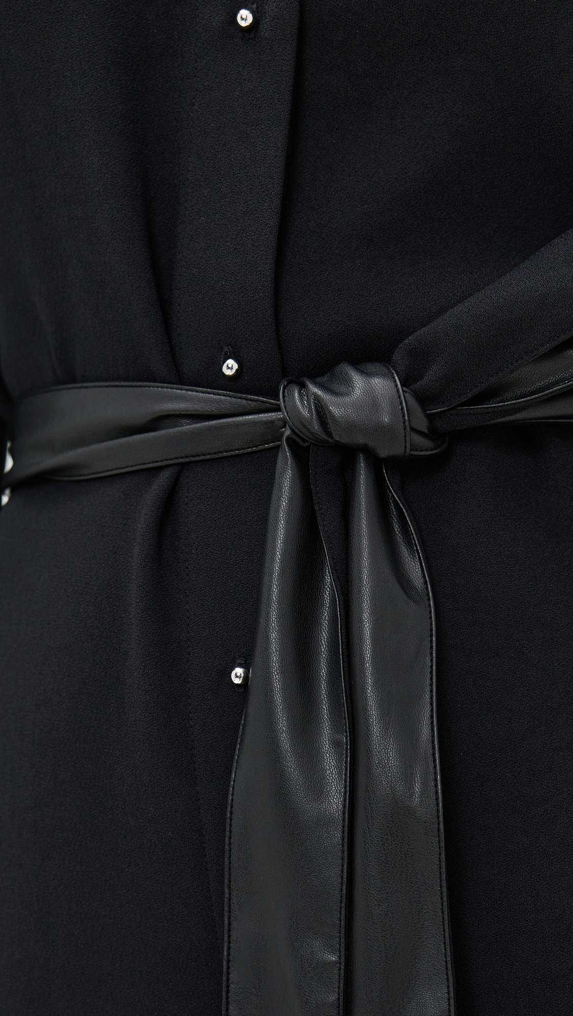 Shirt Dress with Faux Leather Trim - 5