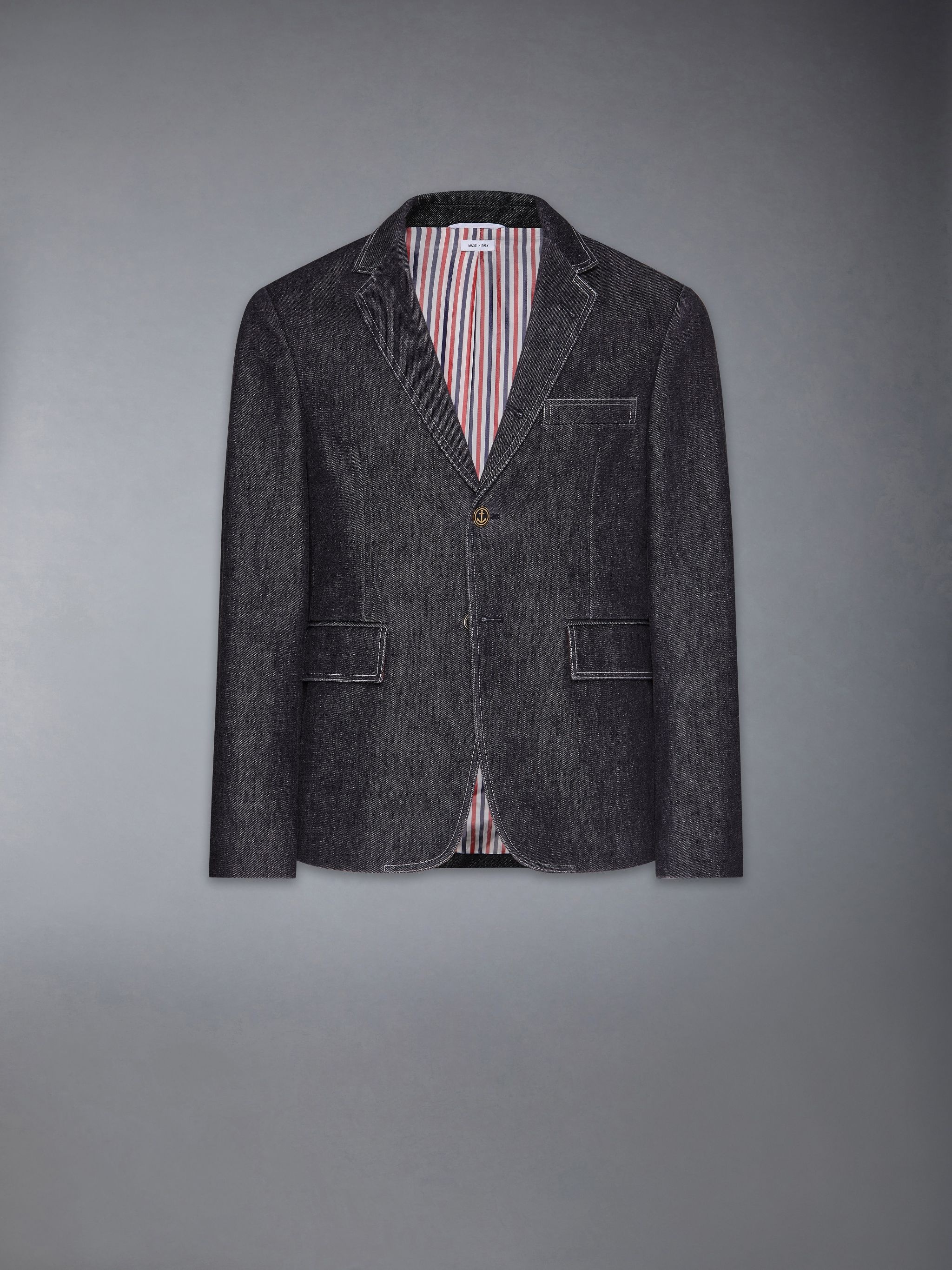 Washed Denim Contrast Topstitching Unconstructed Classic Sport Coat - 7