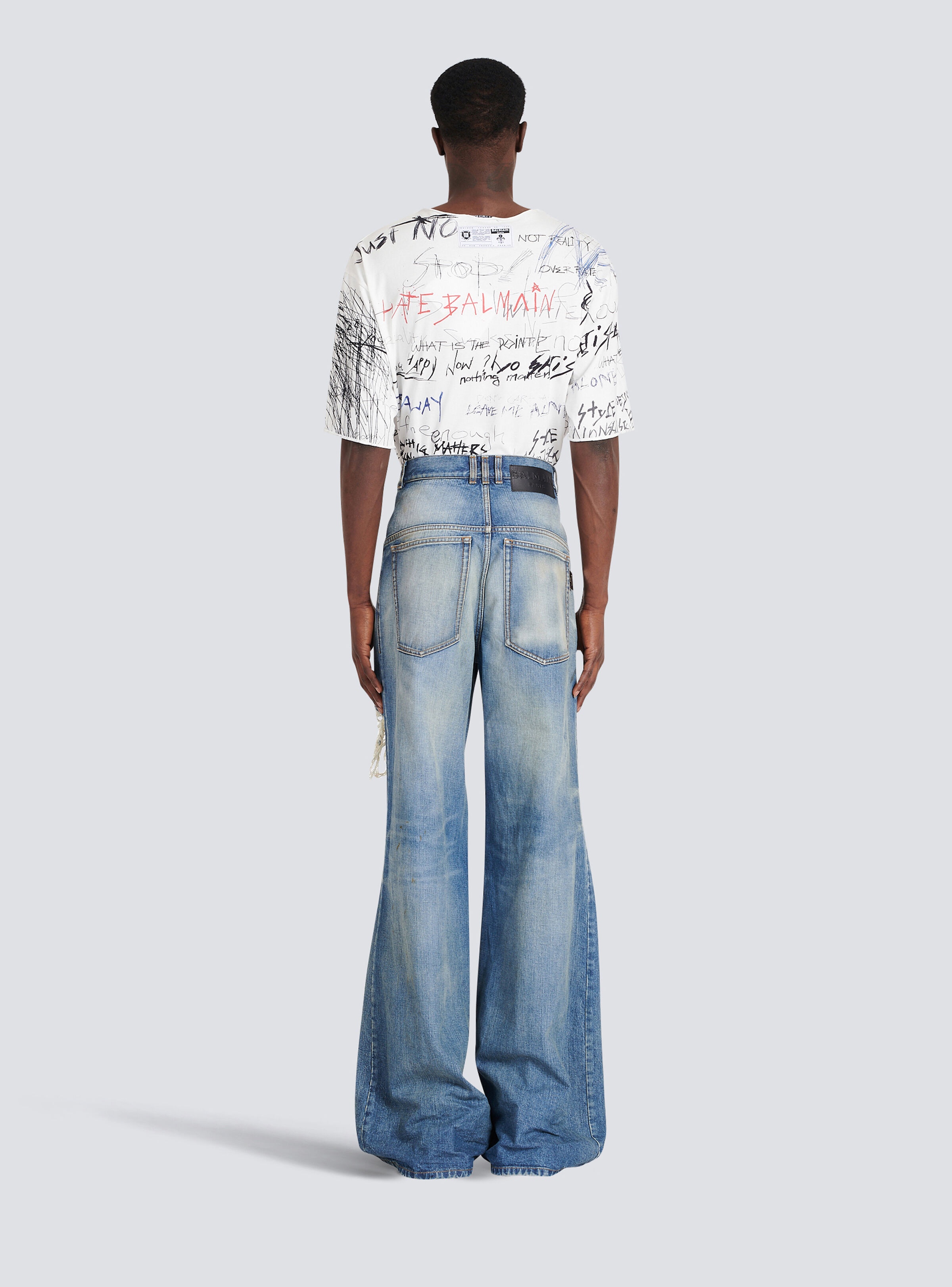 Wide-legged ripped cotton jeans - 4