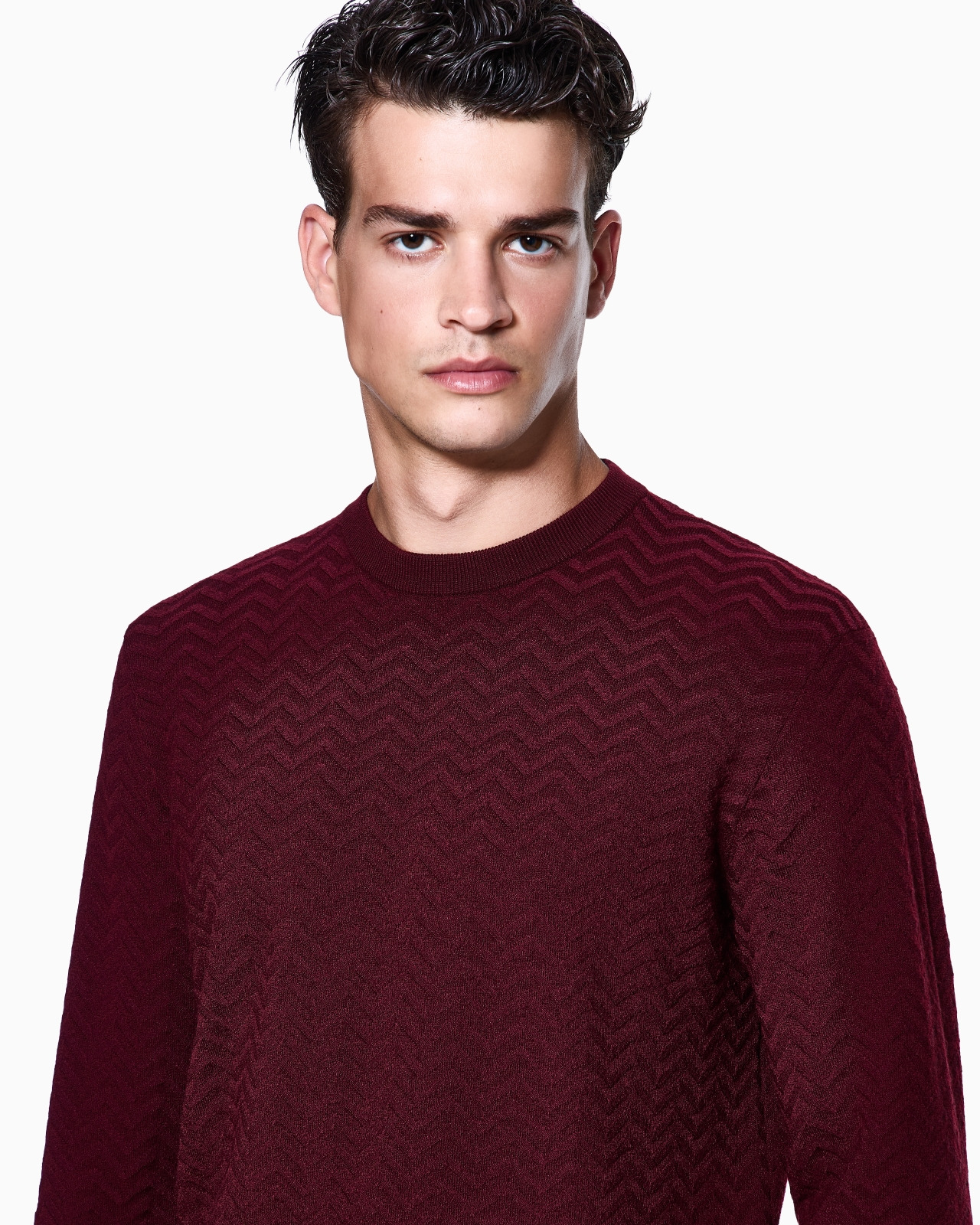 PLATED CHEVRON VIRGIN WOOL, CREW-NECK JUMPER - 5