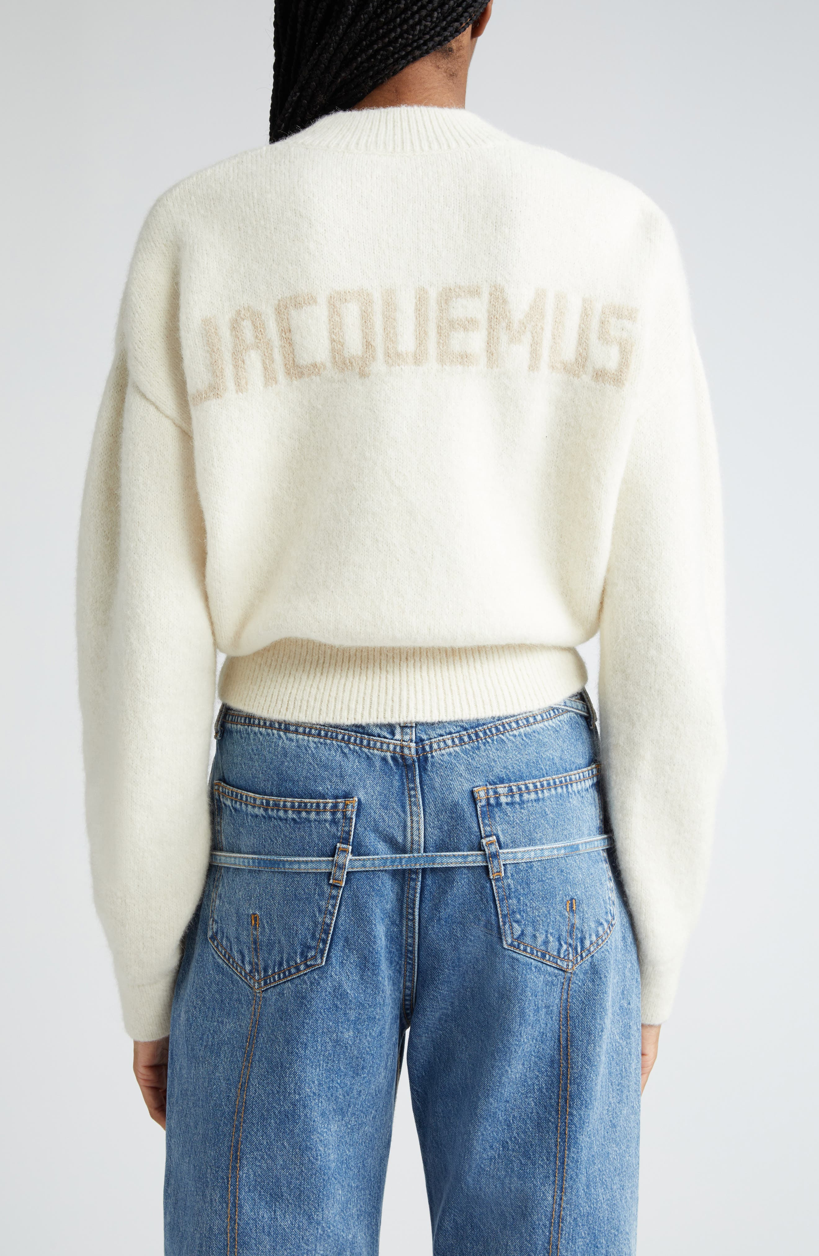 Jacquemus La Maille Logo Jacquard Alpaca & Merino Wool Blend Sweater in Light Beige at Nordstrom - 3