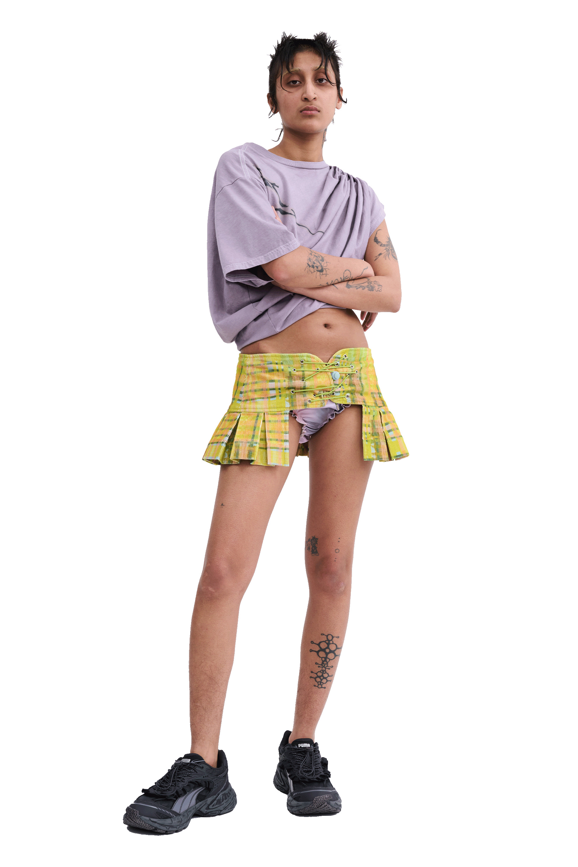 LIME PLAID CORDUROY BUNGEE BELT - 2