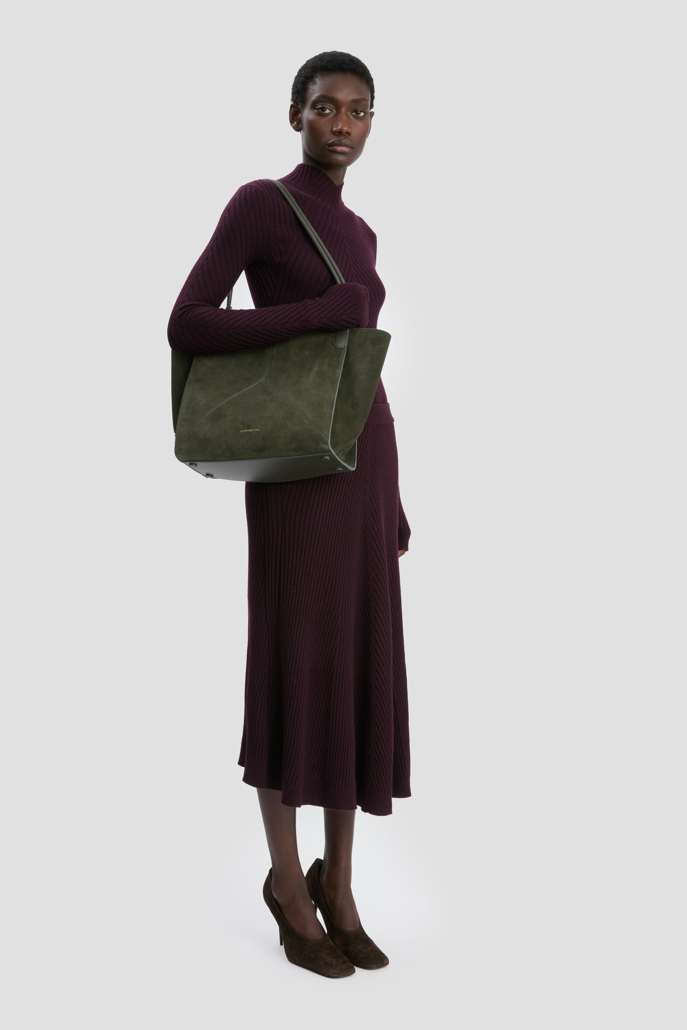 Victoria Tote In Dark Olive Suede - 3